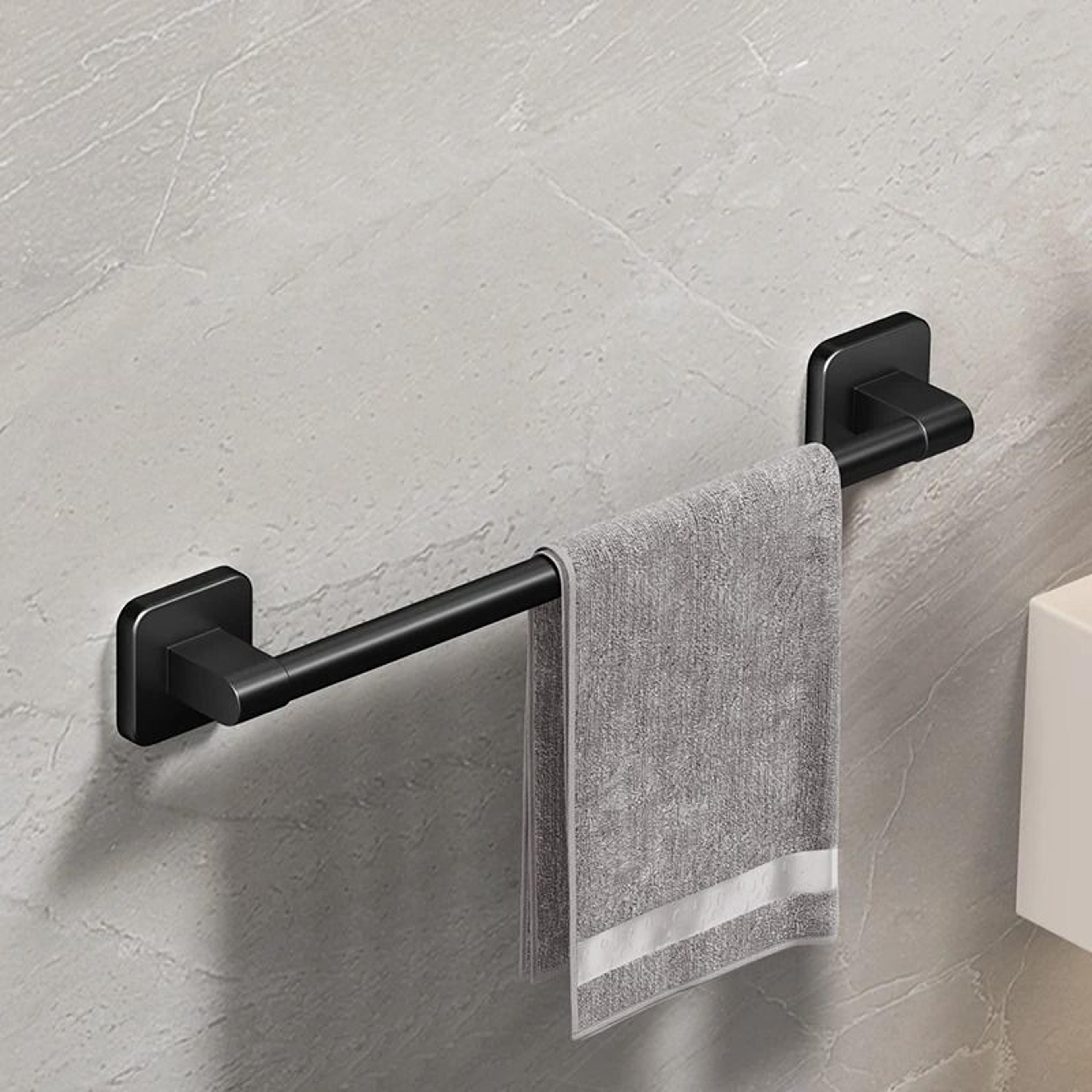SelfAdhesive Bathroom Towel Holder  No Drilling WallMount Towel Rack In White Or Black 7