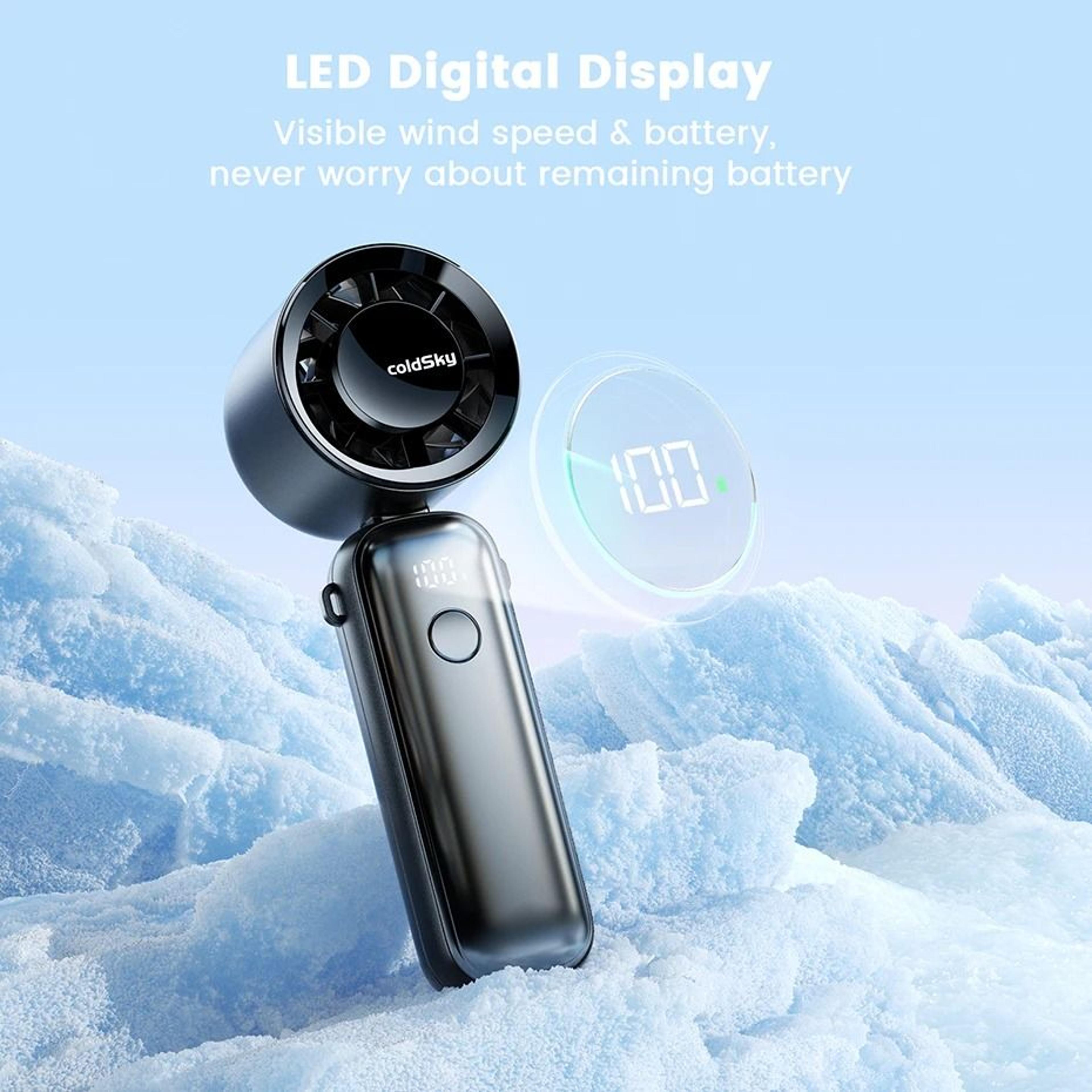 Portable Handheld Turbo Fan 5000mAh Rechargeable Foldable Desk And Neck Fan With 6 Speeds And Digit 2