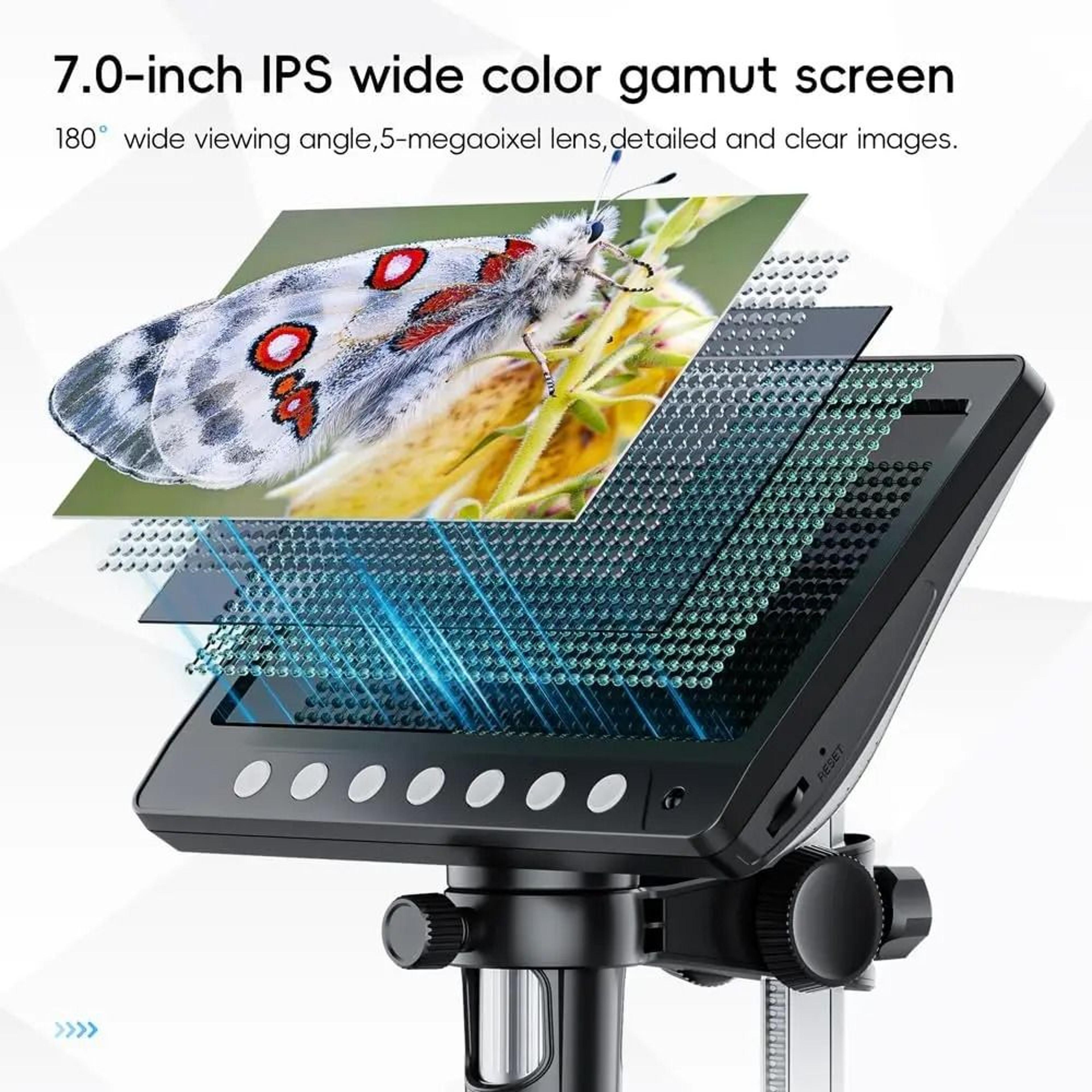 7 Inch IPS Digital Coin Microscope 1200X 5MP Camera With 8 LED Lights And 1080P Display 2