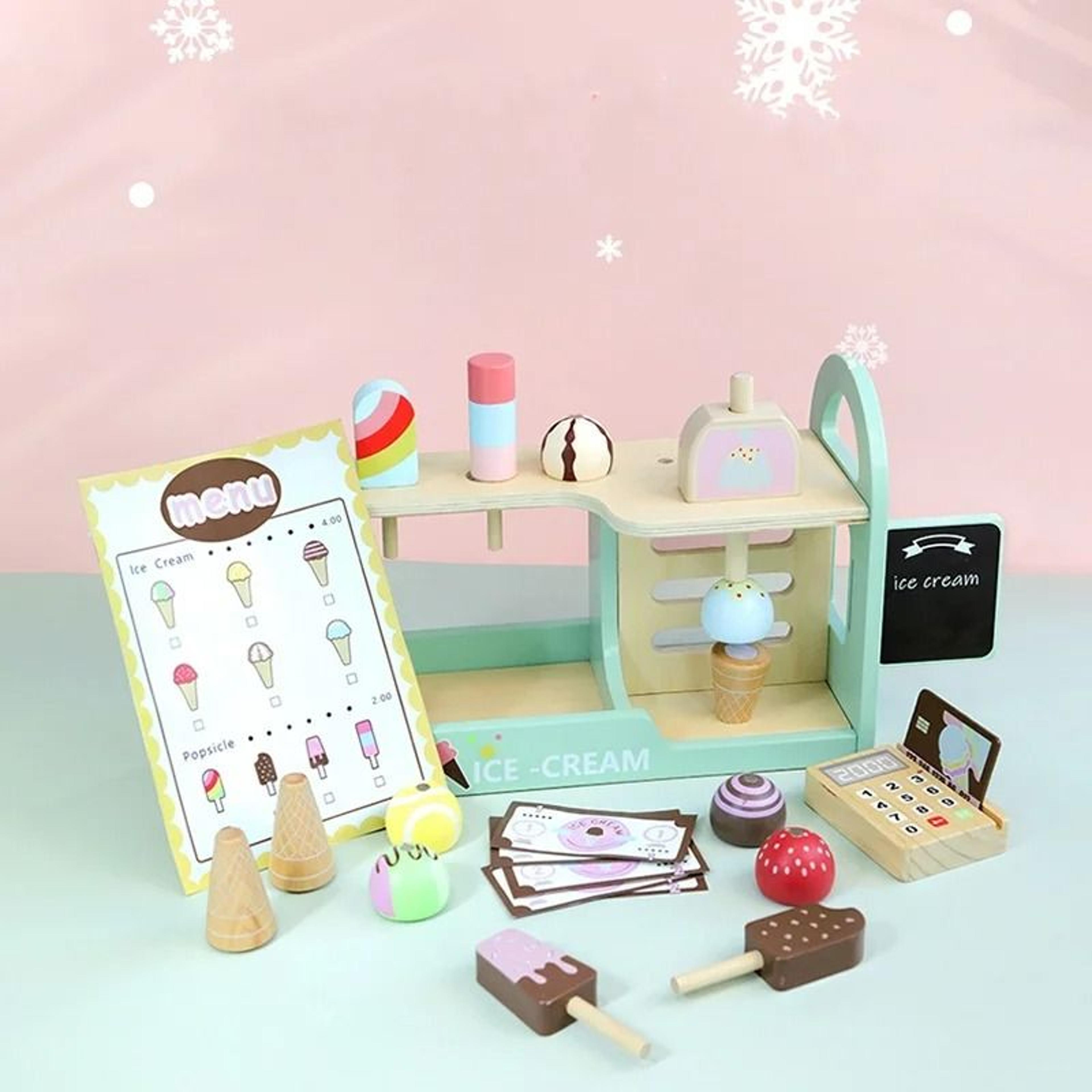 Ice Cream Counter Playset Pretend Play Kitchen Toy With Coins For Kids Boys And Girls 10