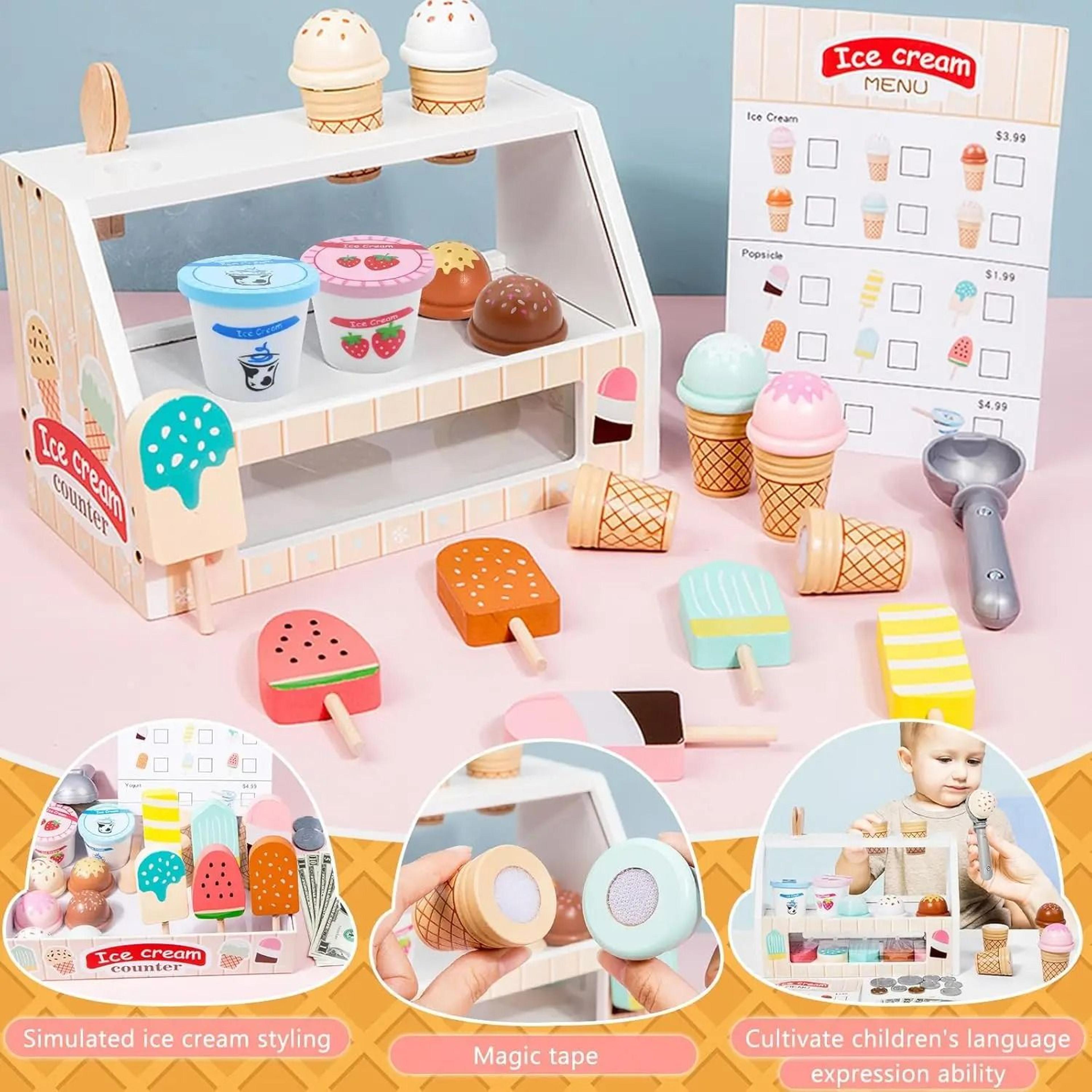 Ice Cream Counter Playset Pretend Play Kitchen Toy With Coins For Kids Boys And Girls 3
