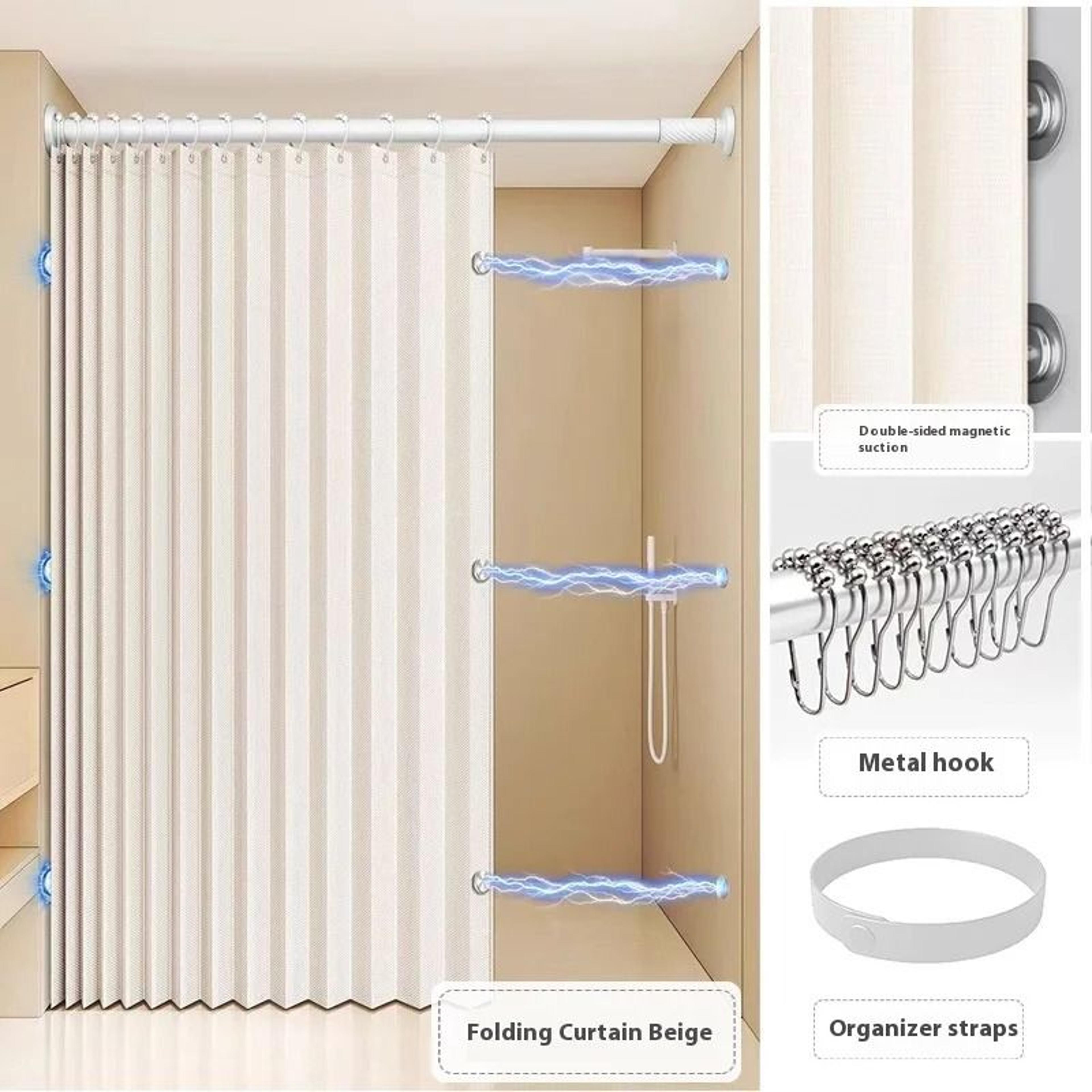 Waterproof Folding Linen Shower Curtain With Magnets For Walk In Bathroom 8