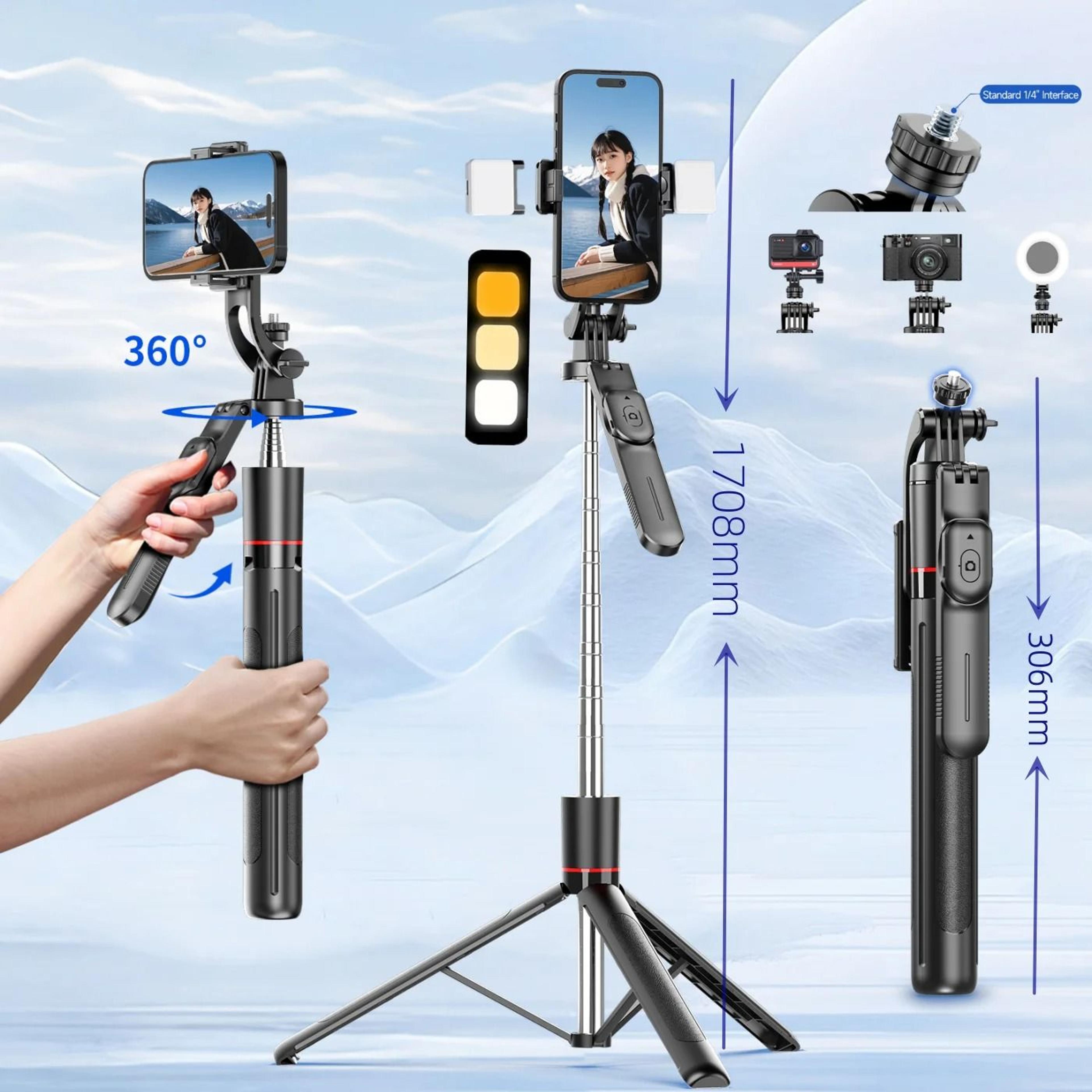 Selfie Stick Tripod With Bluetooth Remote Fill Light And 360 Rotation For Smartphones 1