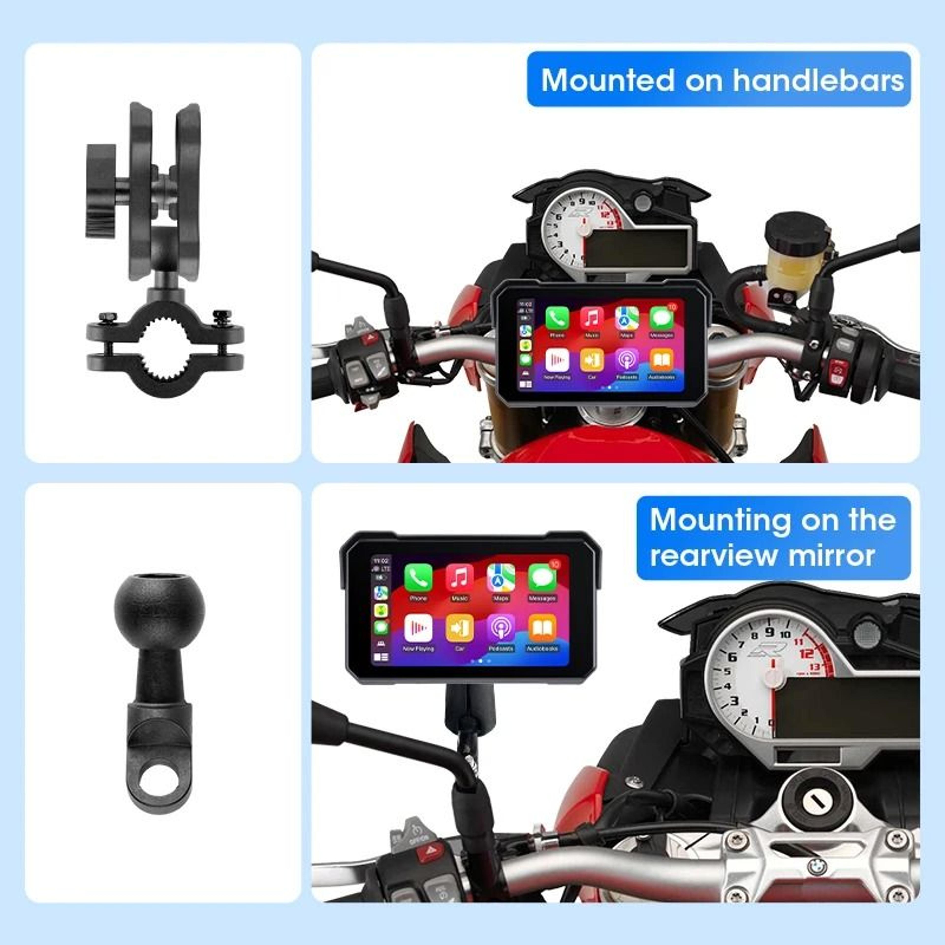 Motorcycle Display Screen With CarPlay Android Auto  Bluetooth Waterproof Navigation Monitor 5