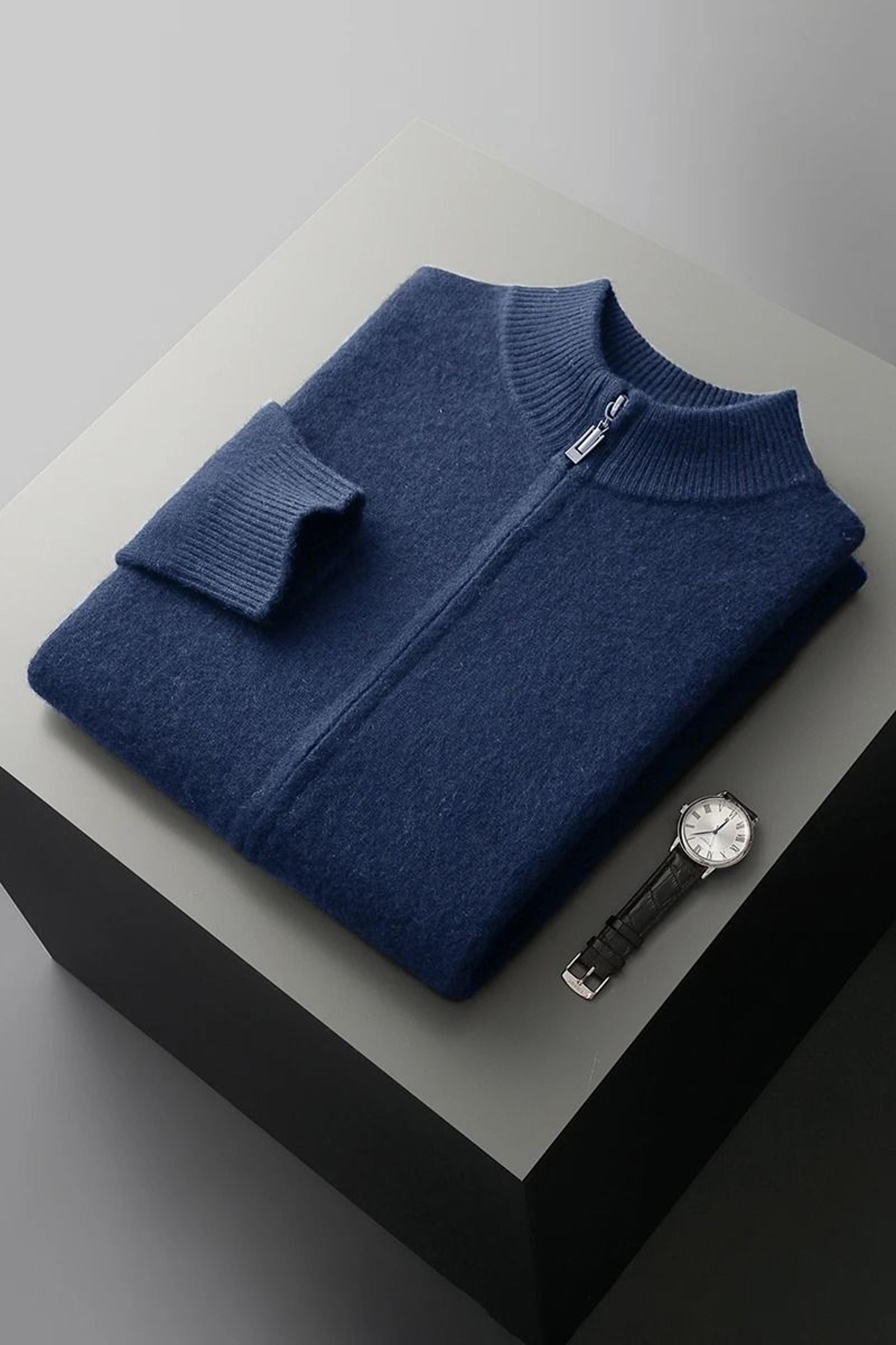 Mens Merino Wool Mock Collar Zipper Cardigan Sweater For Autumn And Winter 9