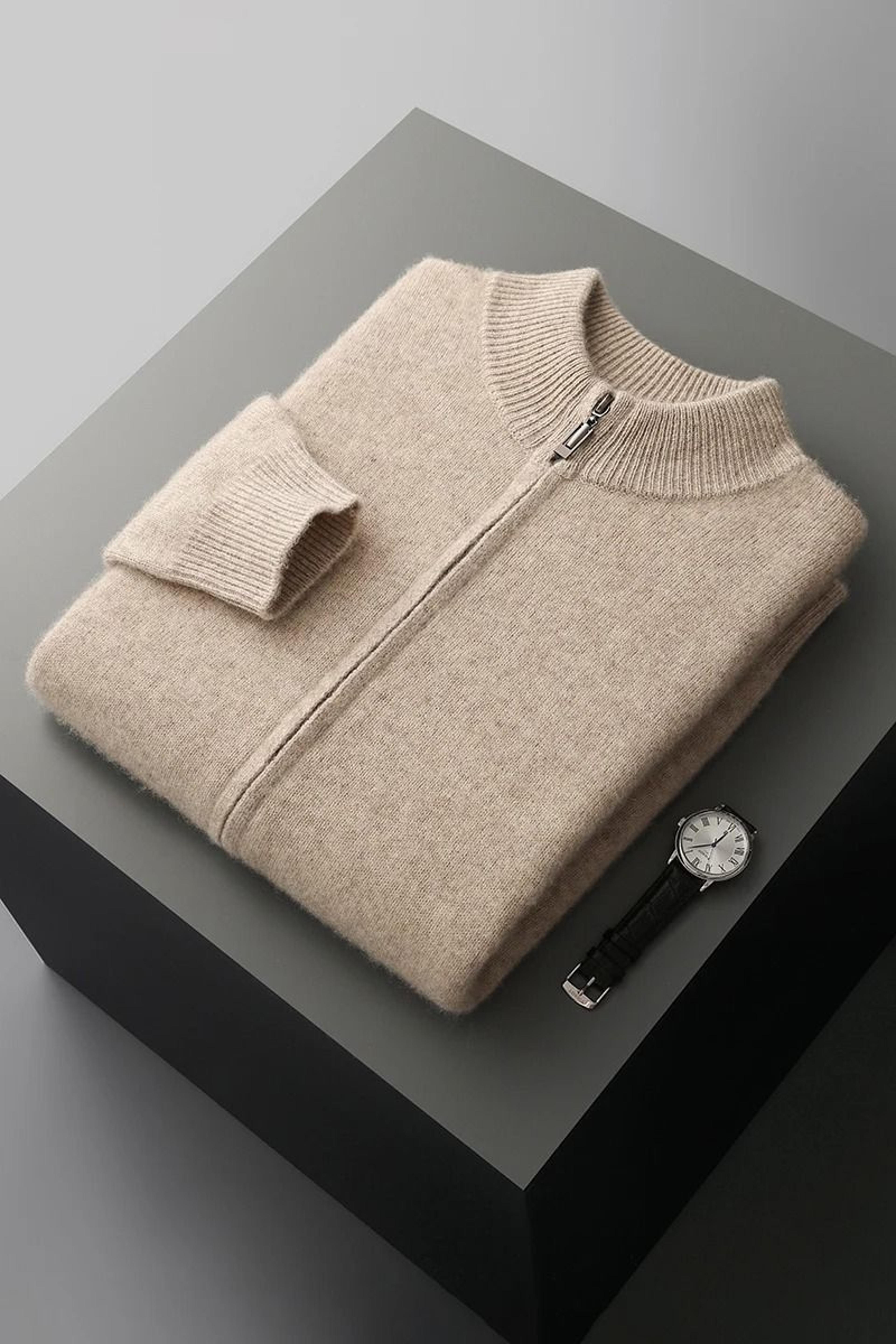 Mens Merino Wool Mock Collar Zipper Cardigan Sweater For Autumn And Winter 6