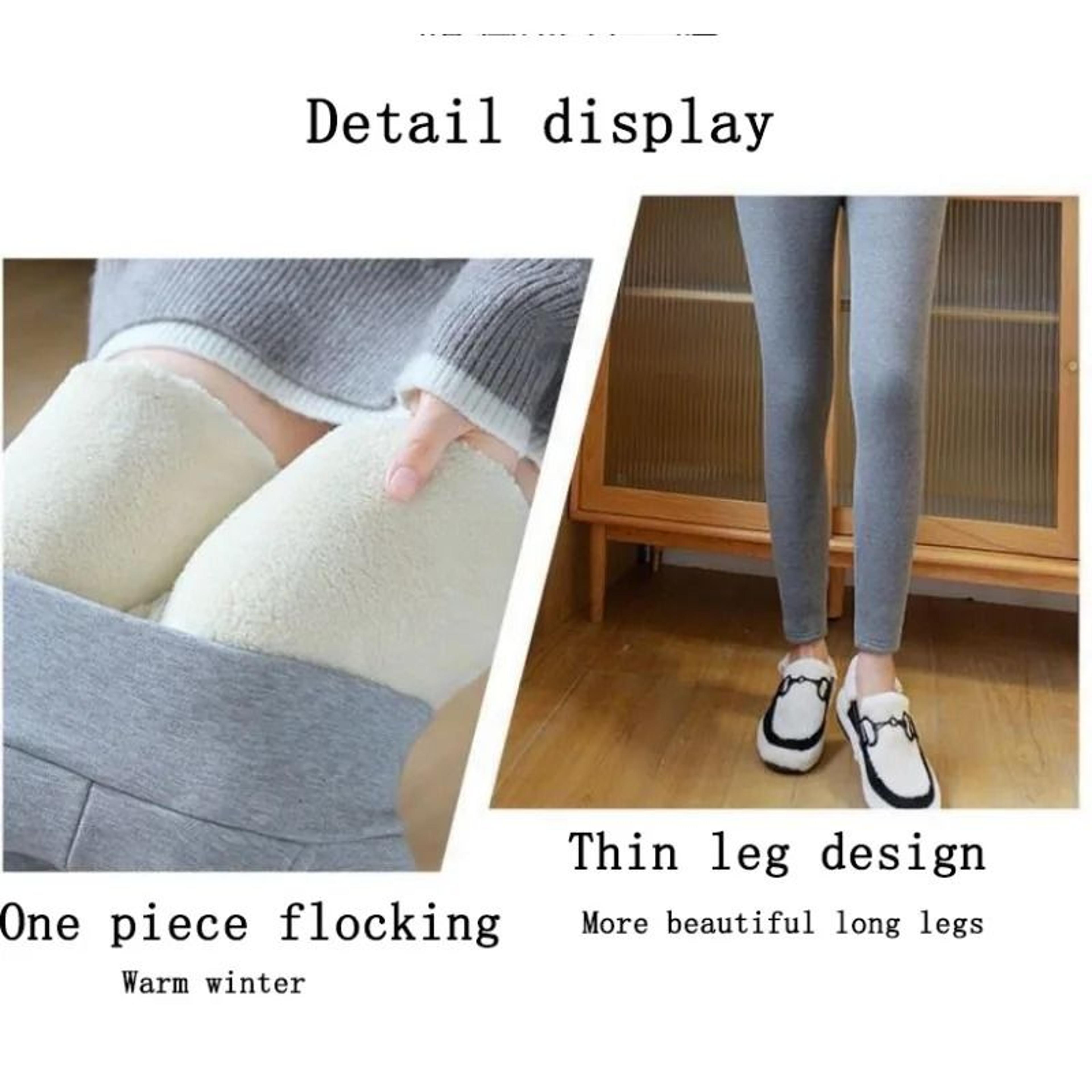 Winter Warm Fleece Leggings Thick Lamb Wool High Waist Slim Fit Pants With Pockets 2