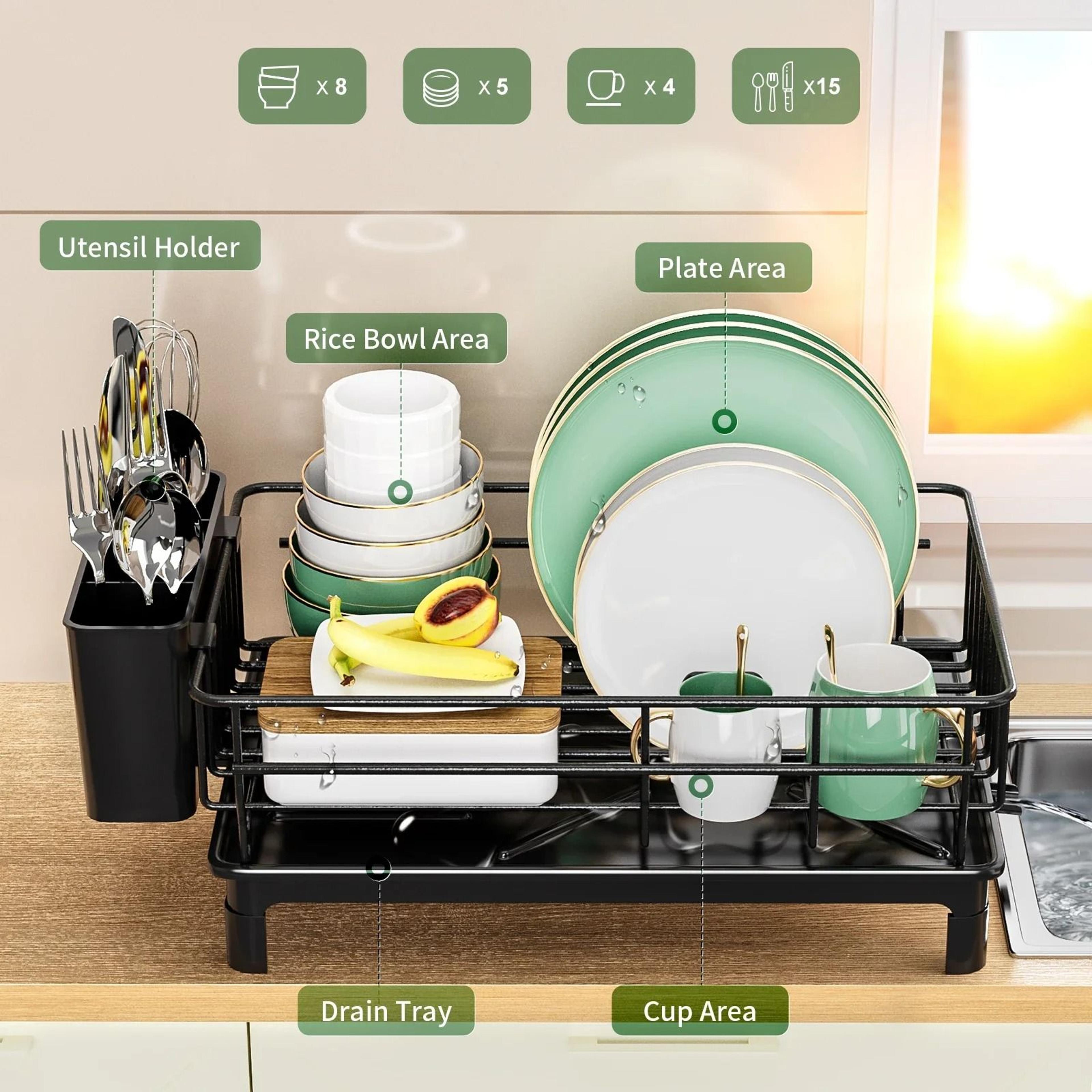 MultiFunctional Dish Drying Rack With Drain Tray And Cutlery Holder 3