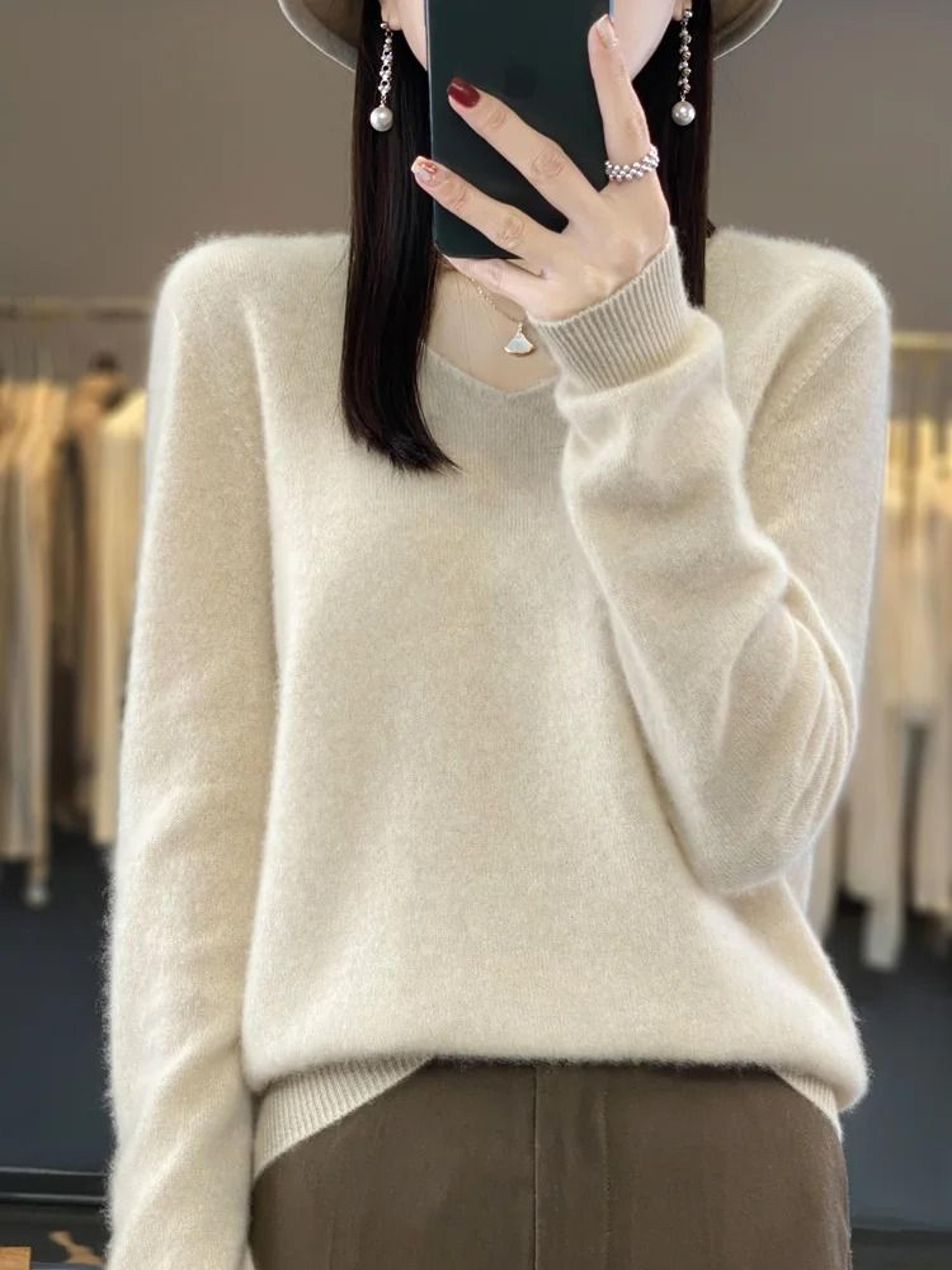 Merino Wool VNeck Sweater For Women  Soft Cashmere Knit Pullover For Autumn And Winter 10