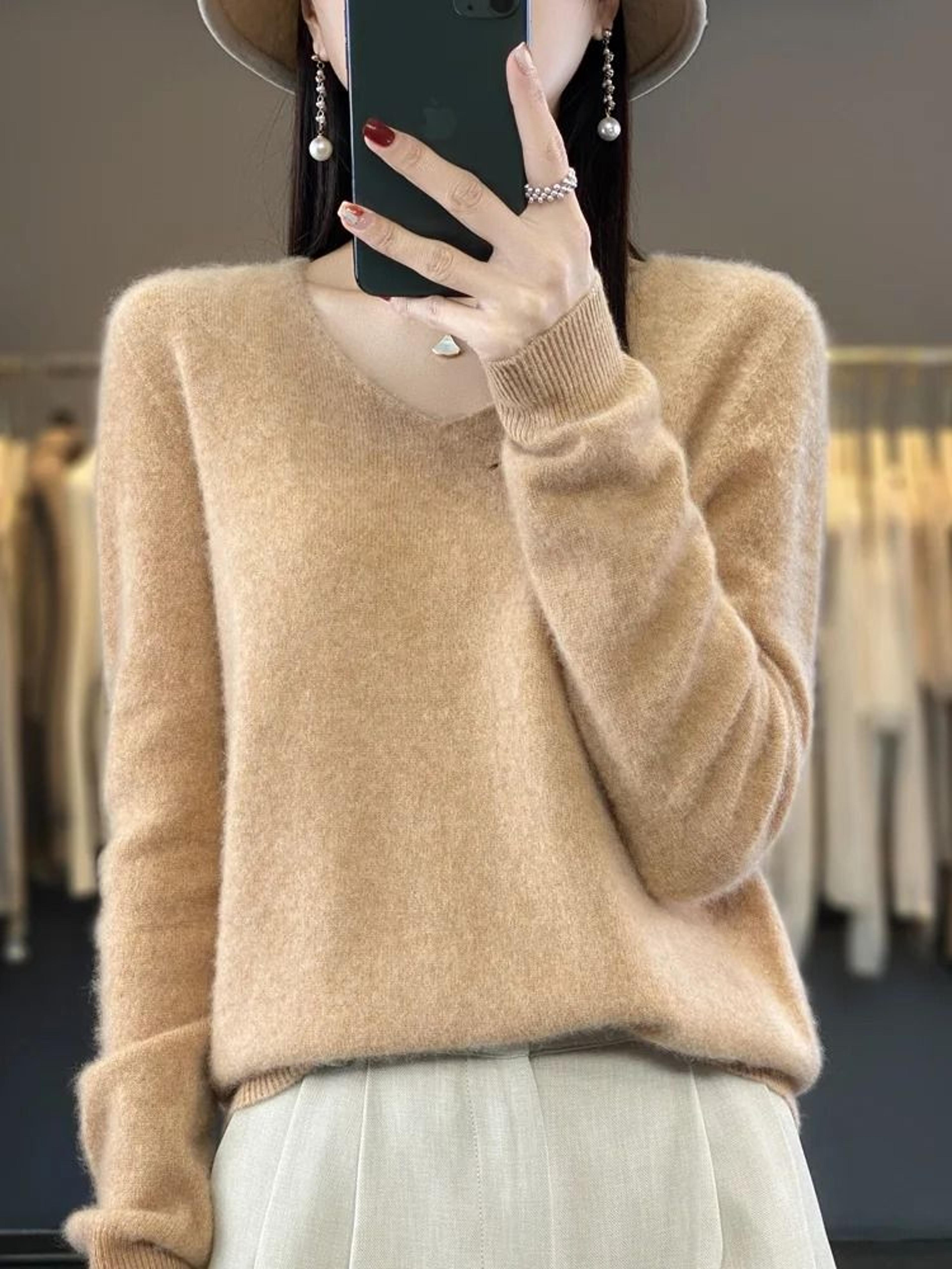 Merino Wool VNeck Sweater For Women  Soft Cashmere Knit Pullover For Autumn And Winter 8