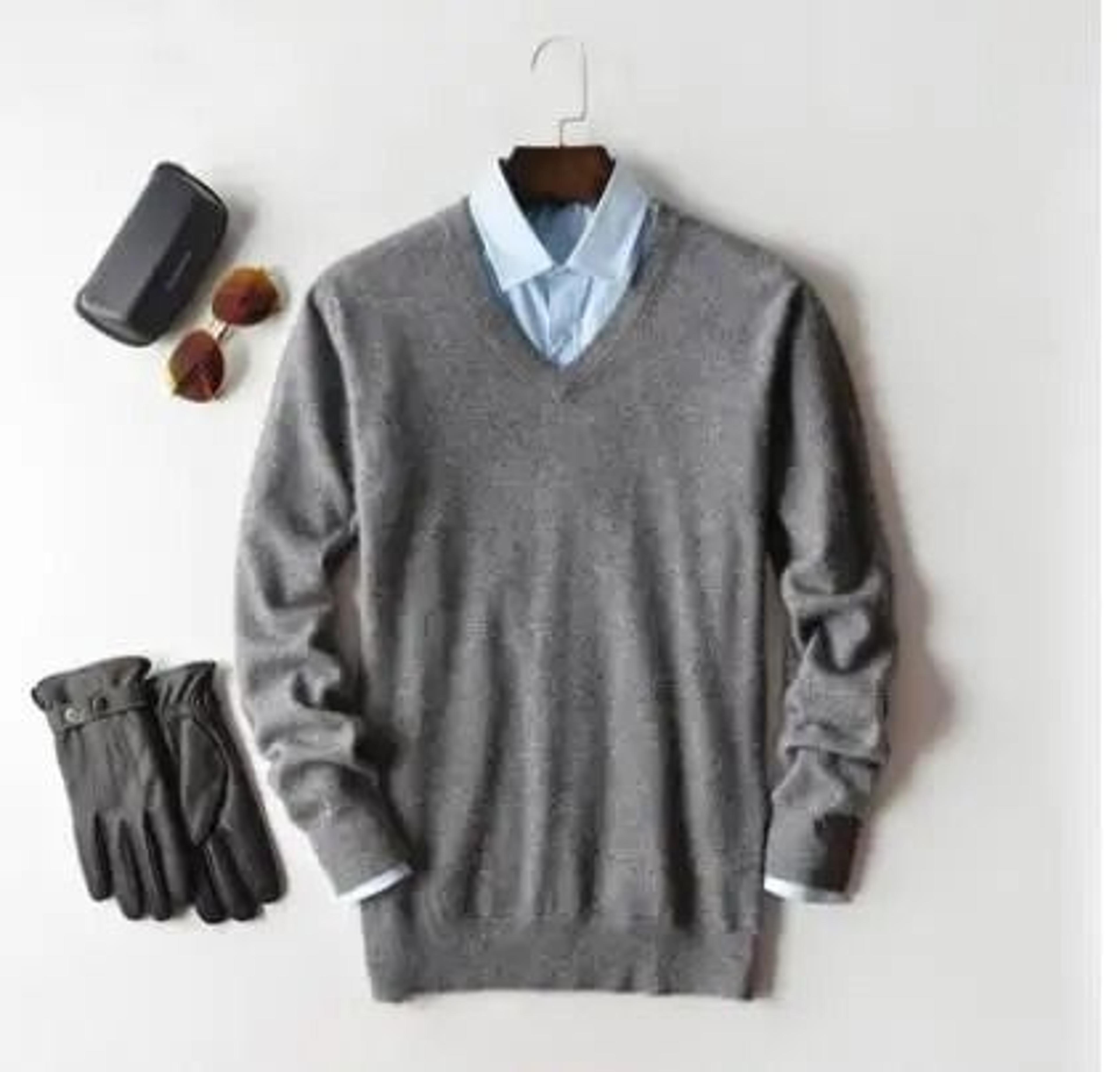 Classic VNeck Pullover Sweater For Men  Warm Cashmere Cotton Blend Winter Jumper 26