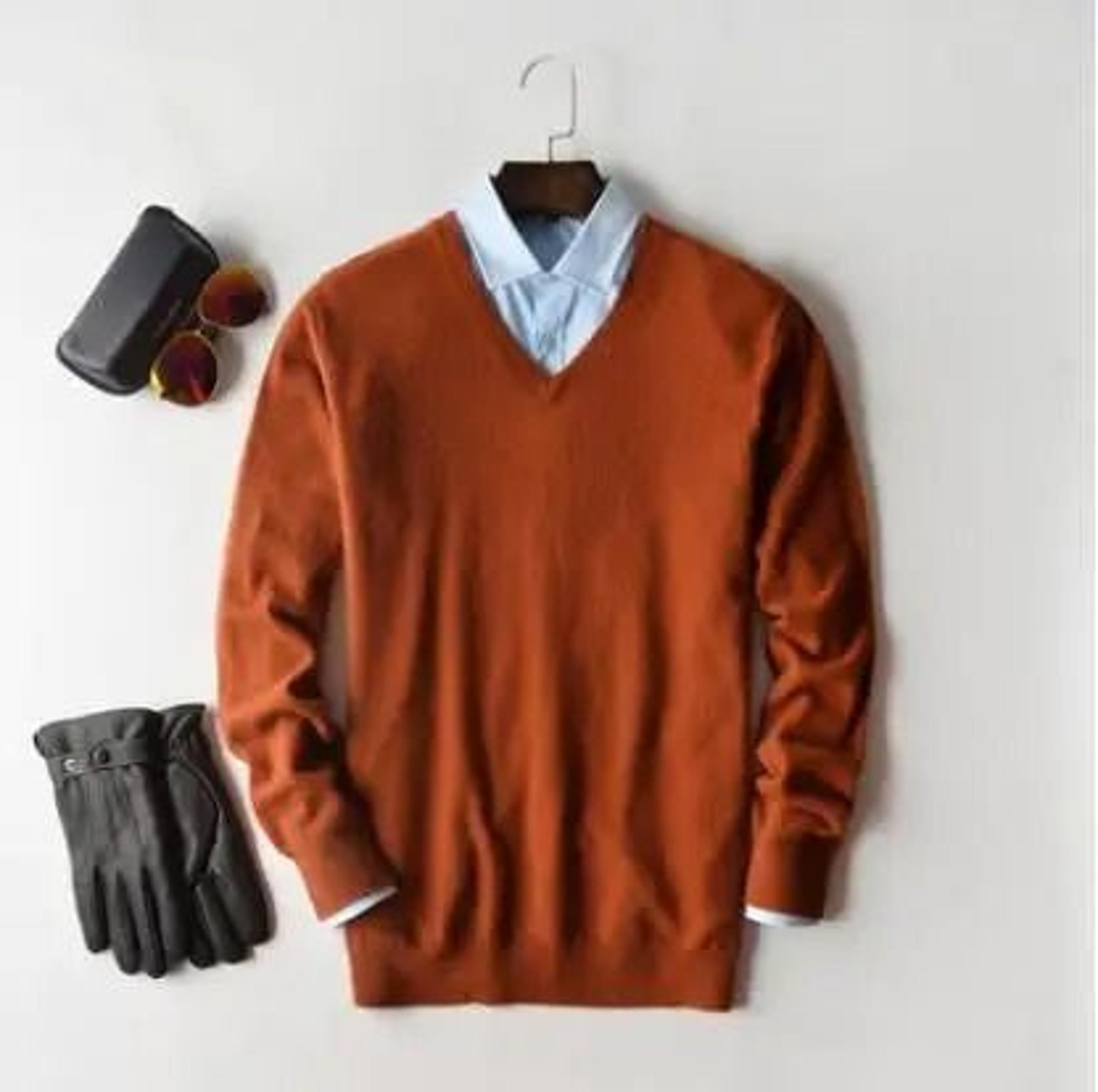 Classic VNeck Pullover Sweater For Men  Warm Cashmere Cotton Blend Winter Jumper 27