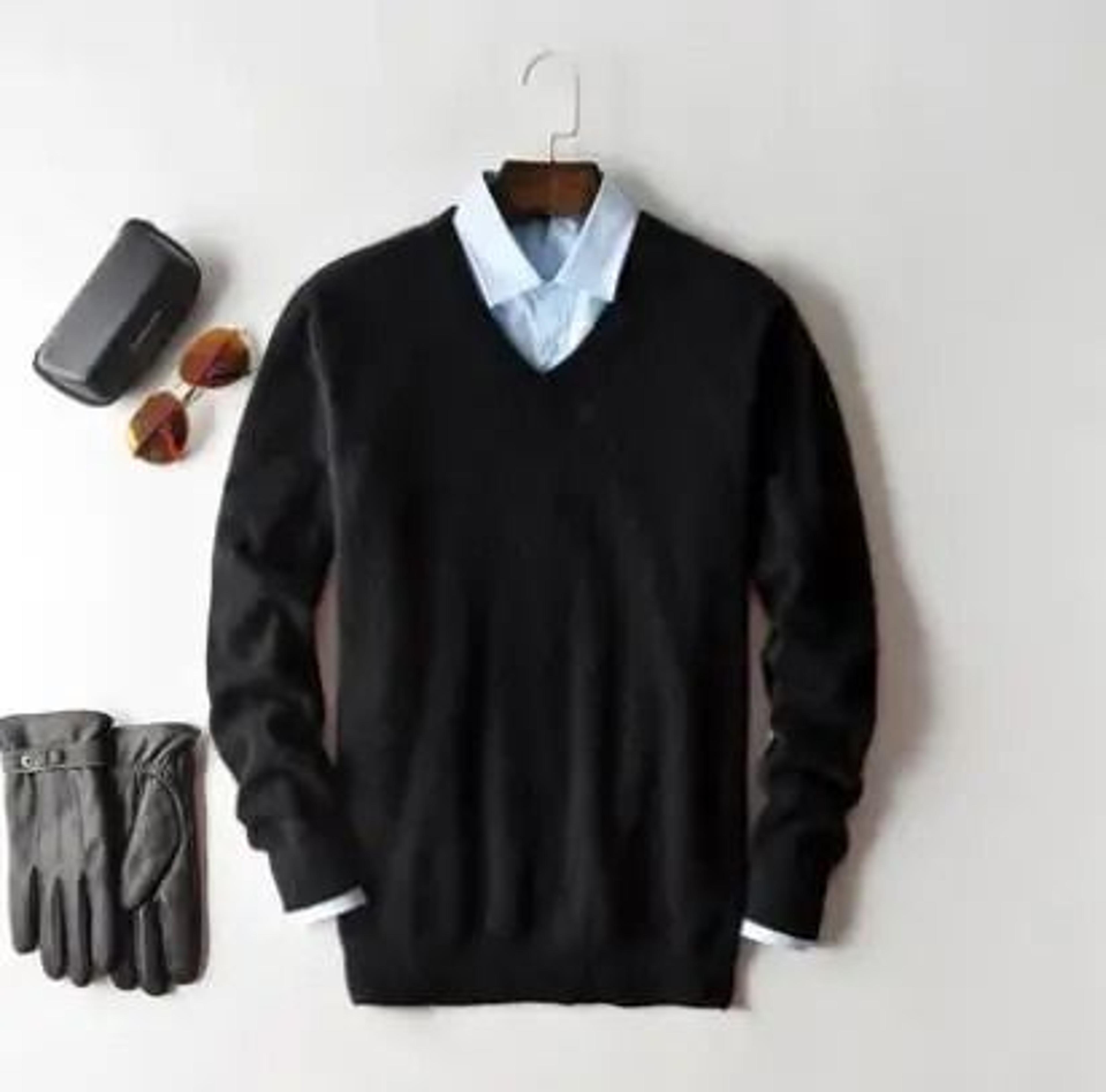 Classic VNeck Pullover Sweater For Men  Warm Cashmere Cotton Blend Winter Jumper 28