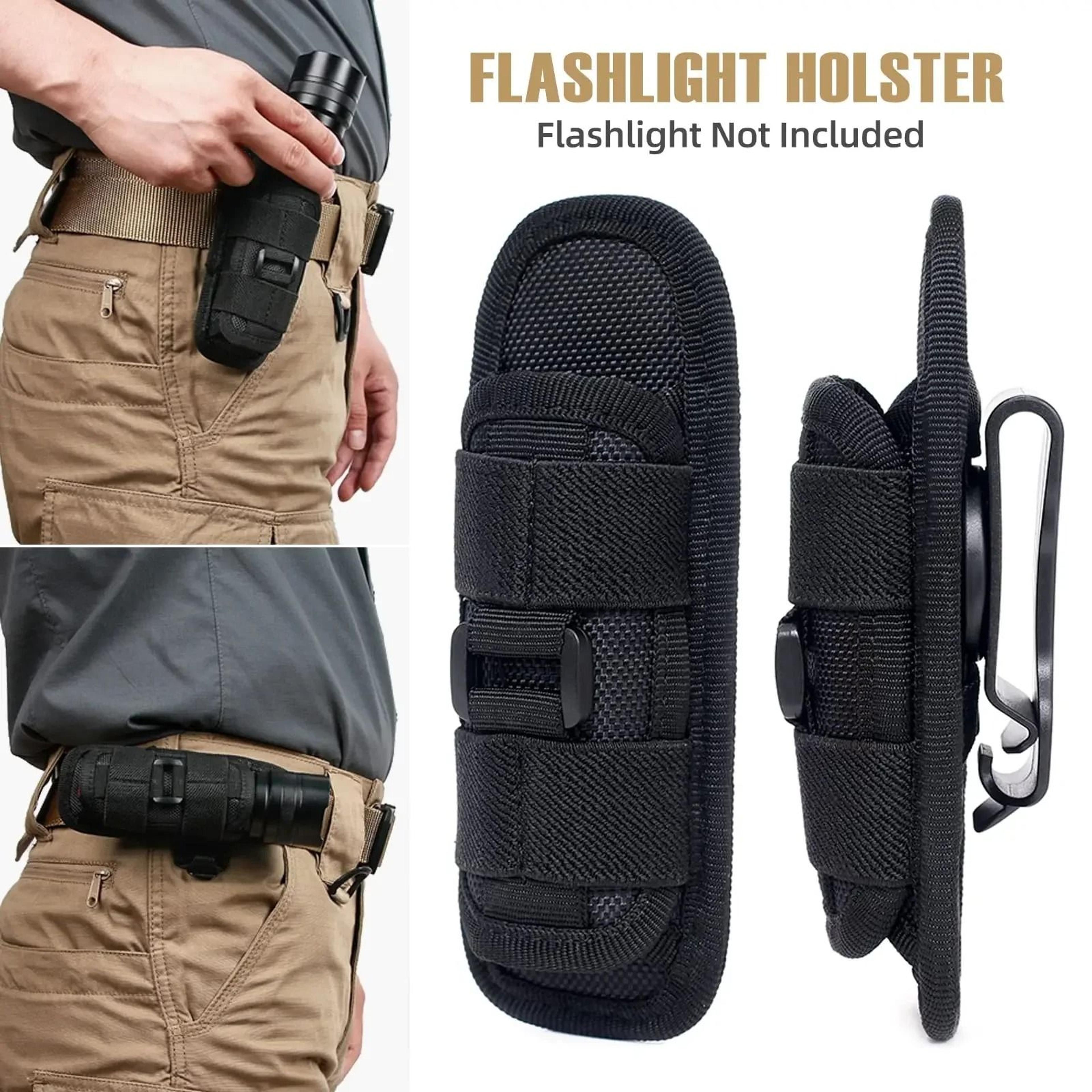 Tactical Flashlight Holster With 360Degree Rotation  Belt Clip Torch Pouch With Carabiner Reel 4