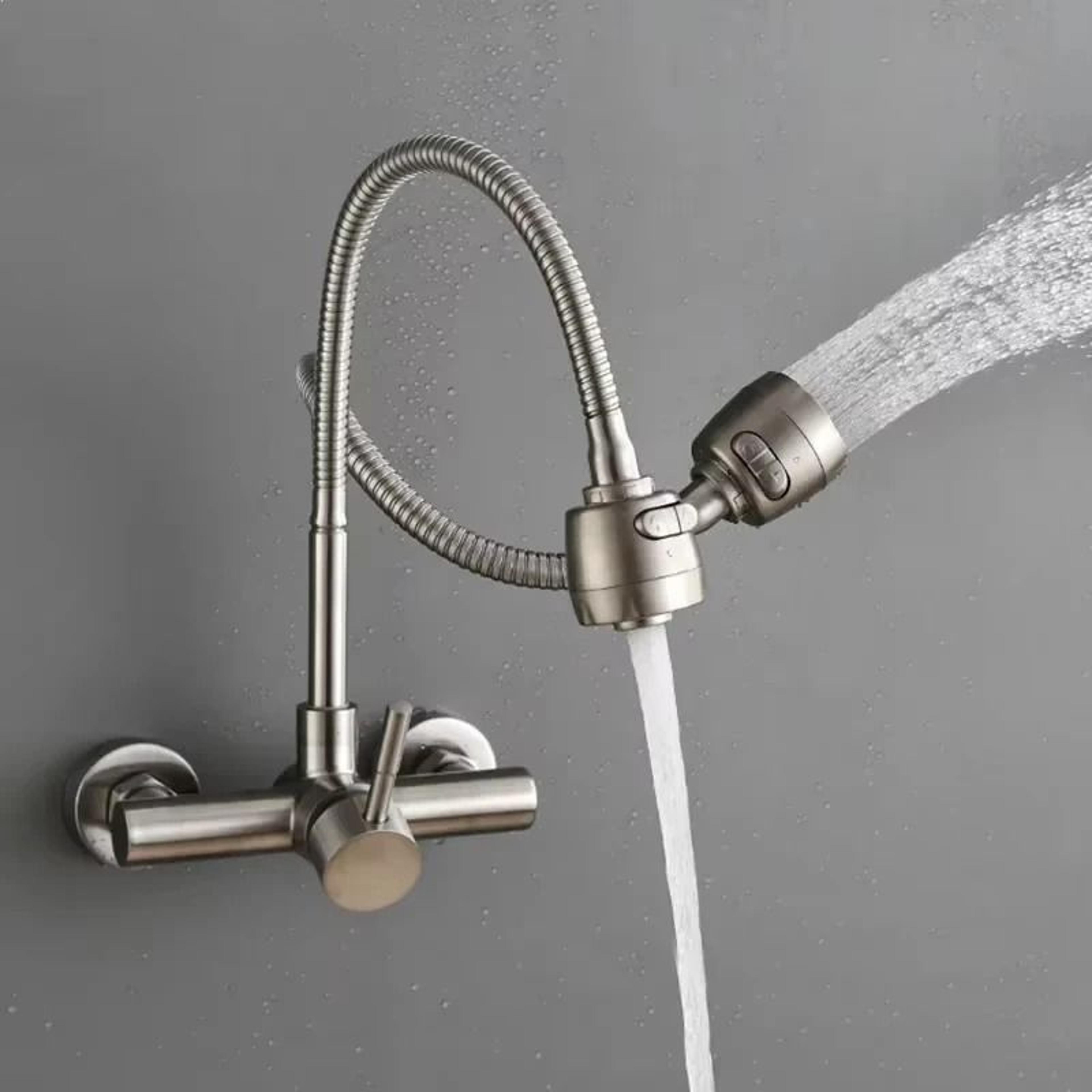 360 Rotatable Stainless Steel Wall Mounted Kitchen Faucet With Hot And Cold Water 2