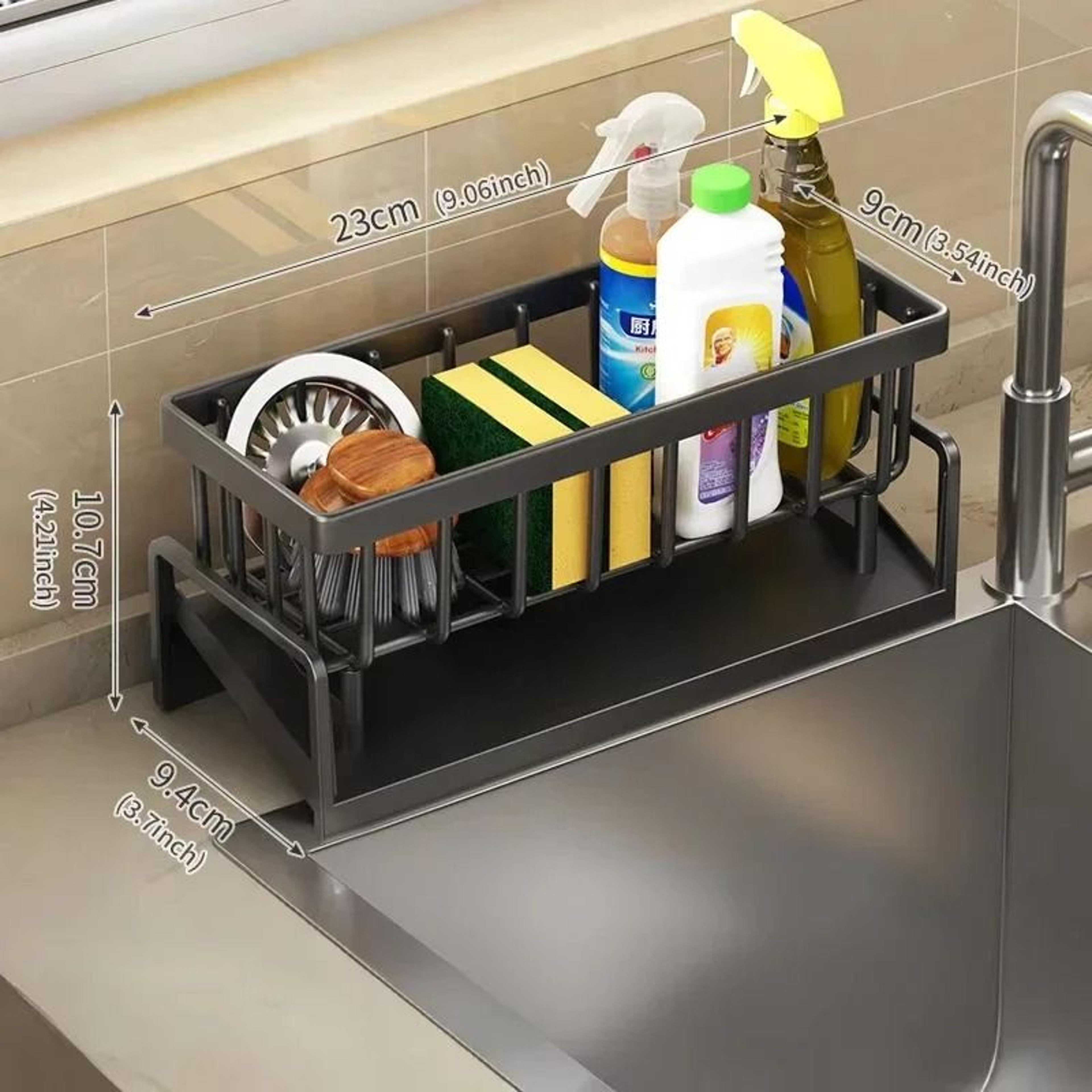 Drill Free Kitchen Sink Organizer Rack With Sponge And Soap Storage 11