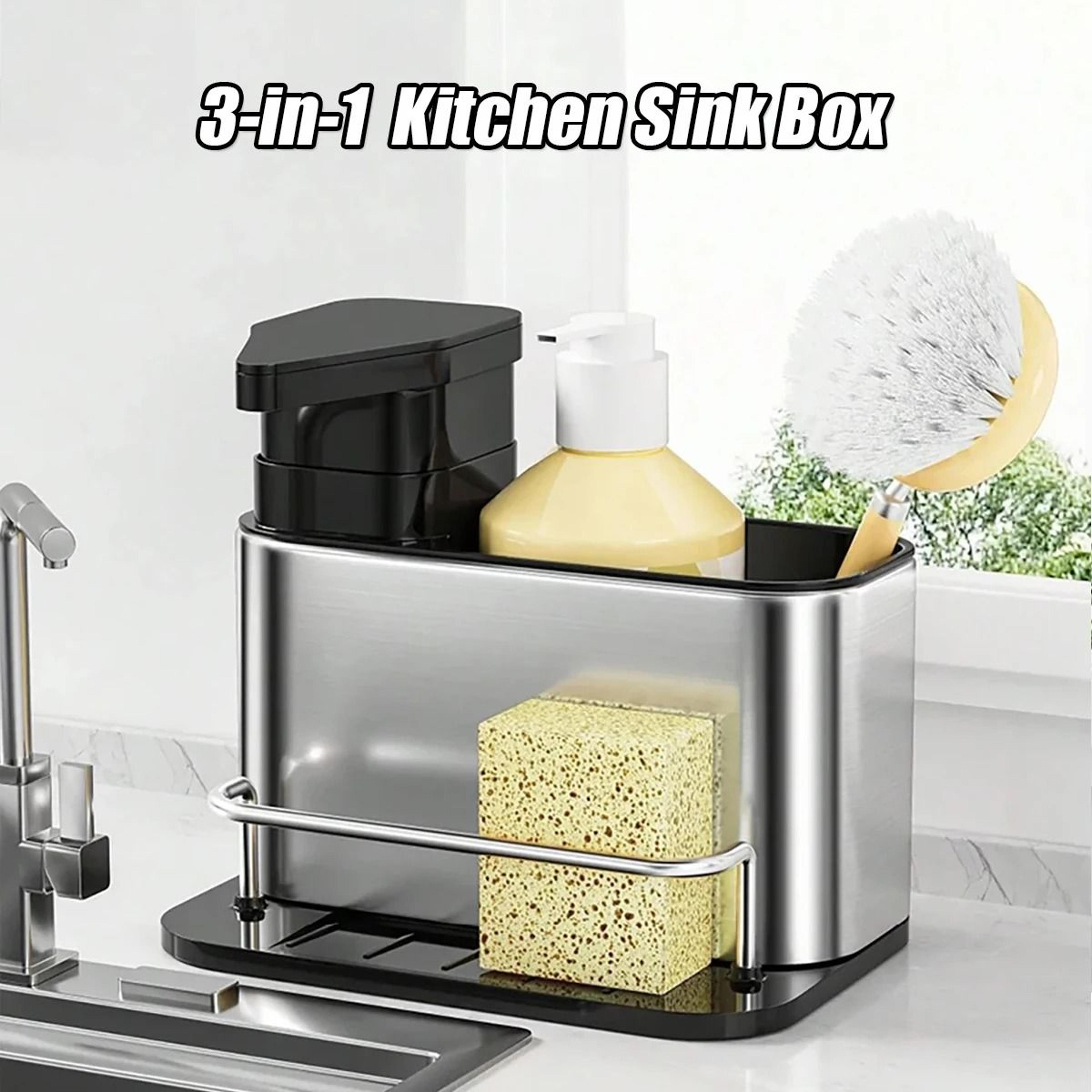 3 In 1 Stainless Steel Kitchen Soap Dispenser With Sponge And Cutlery Organizer 0