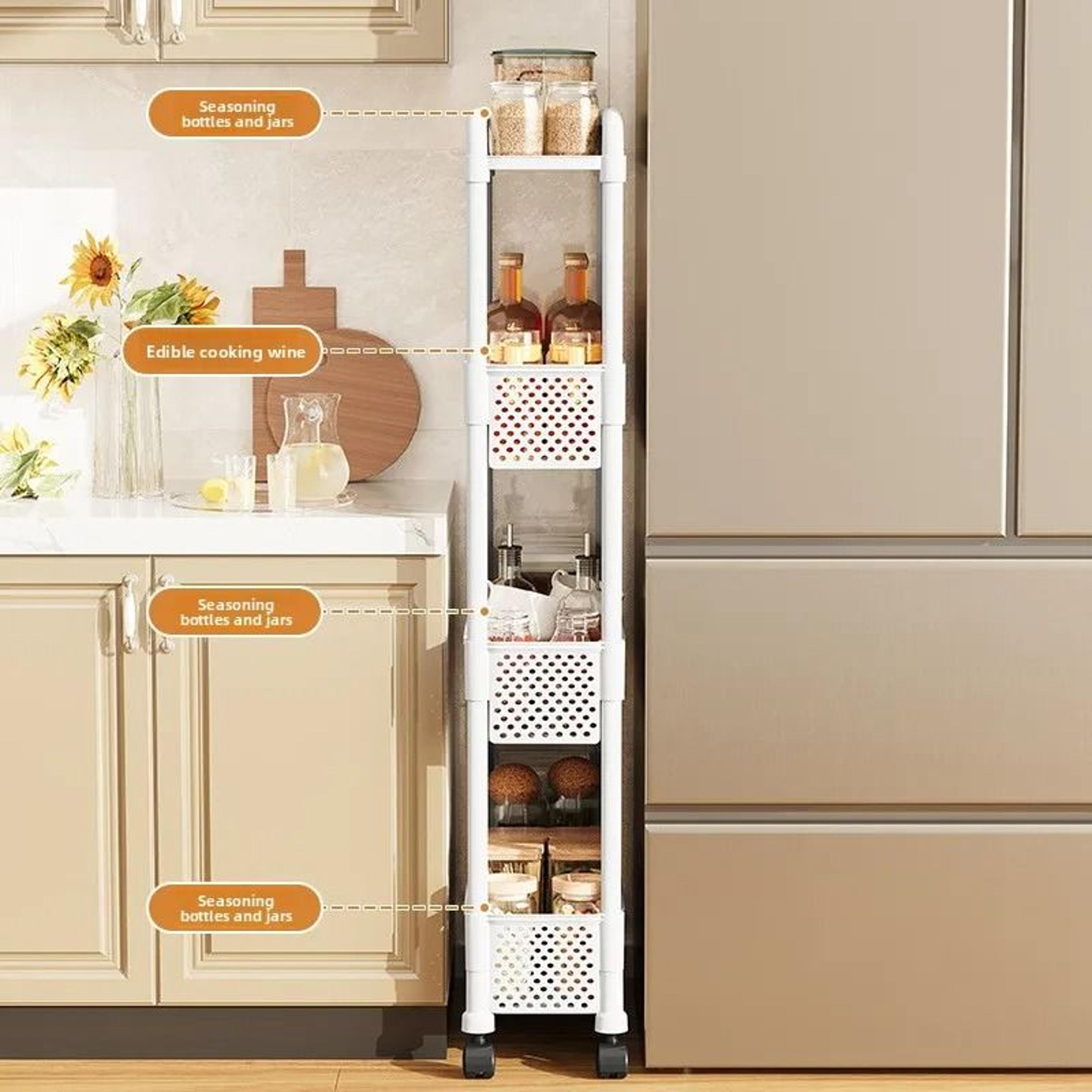 Movable Gap Storage Rack Narrow Floor Standing Organizer For Kitchen And Living Room 2