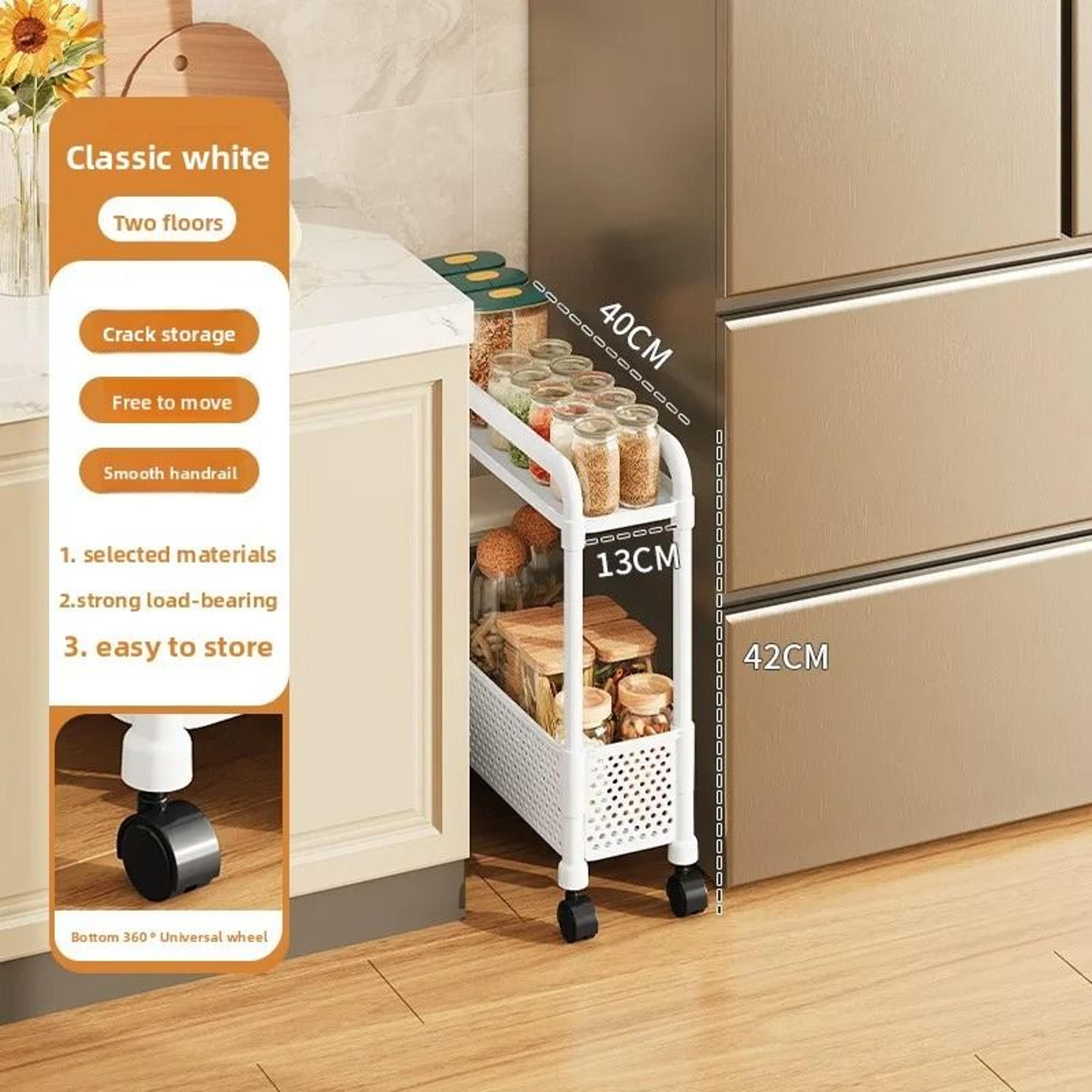 Movable Gap Storage Rack Narrow Floor Standing Organizer For Kitchen And Living Room 7