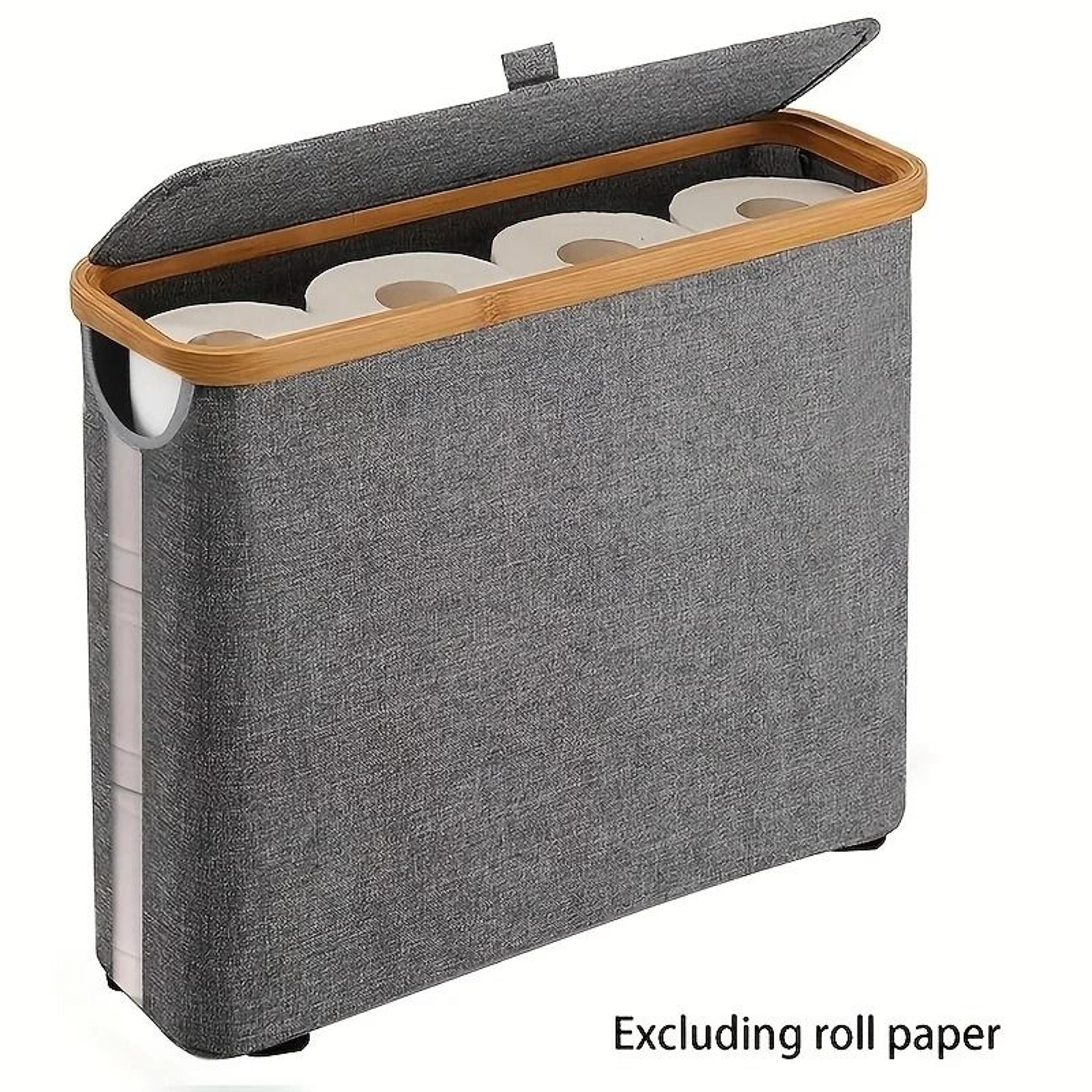 Bohemian Bamboo Toilet Paper Holder With Foldable Storage Basket 3
