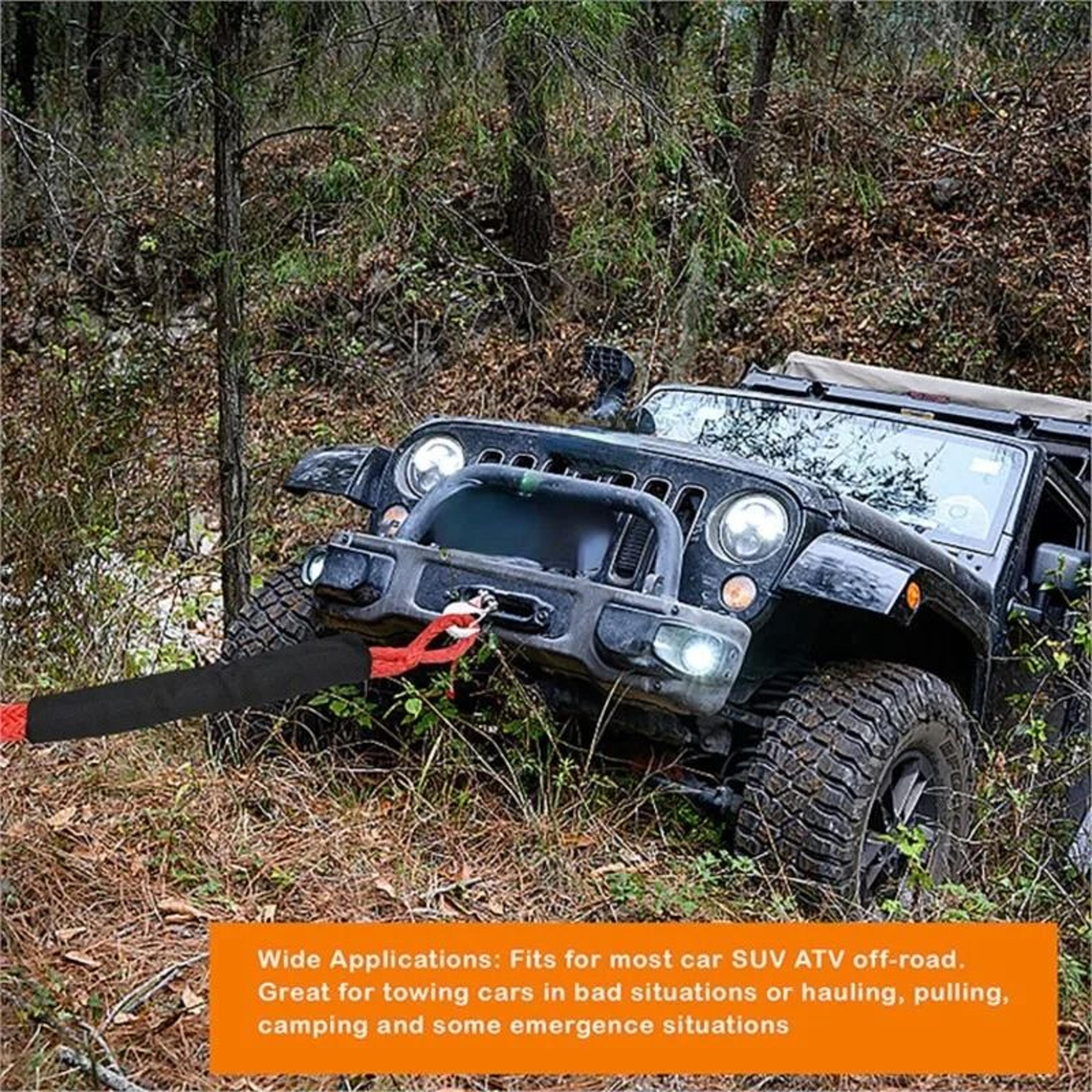 Synthetic Soft Tow Rope With Protective Sleeve  55000 LBS Recovery Shackle For Jeep Truck SUV 5