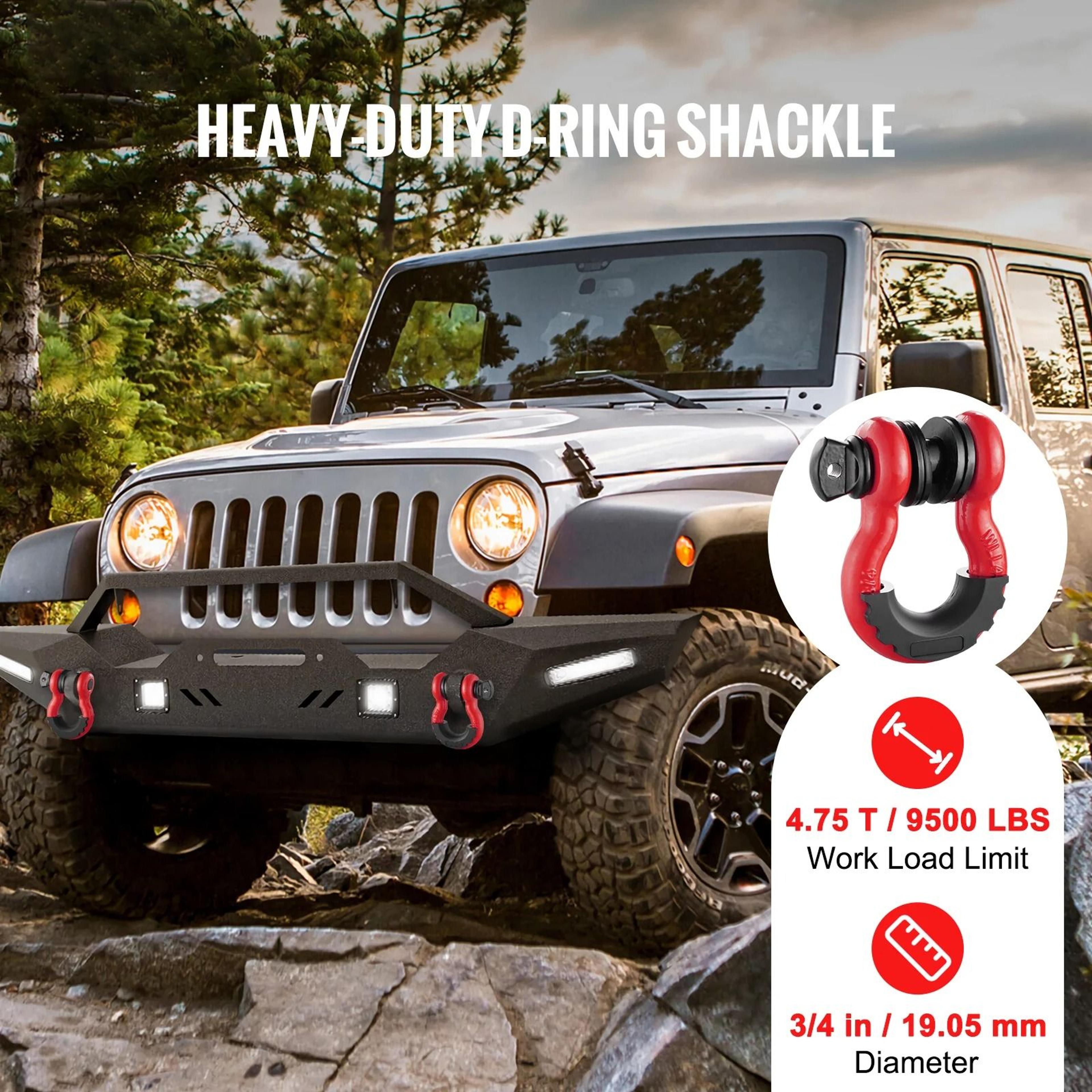 HeavyDuty 34 Inch DRing Shackles 2Pack  62832 Lb Break Strength Bow Shackles With Isolators Washers 1