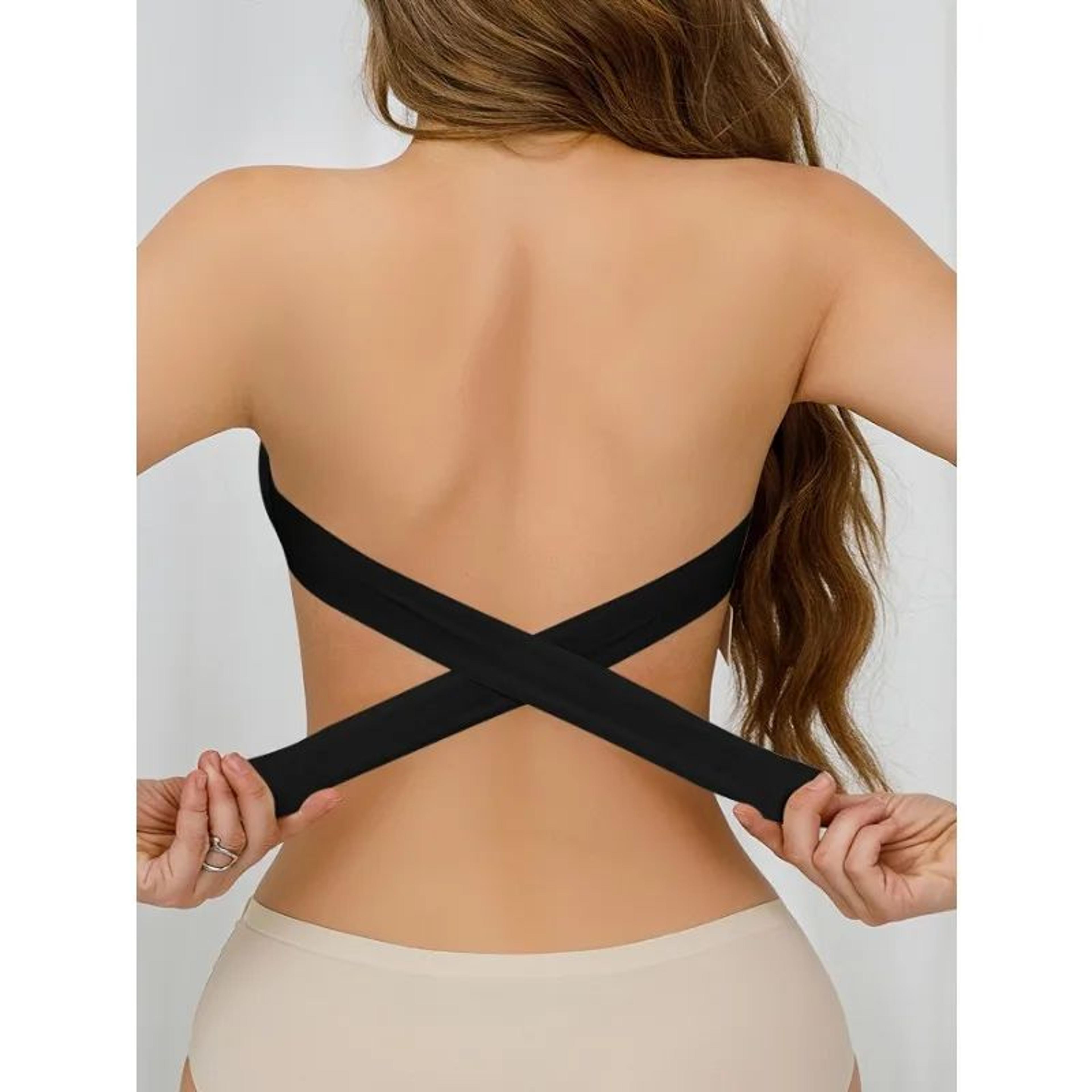 Strapless Bra With Side Clasps And Crisscross Back Removable Padding Breathable Nylon Knit 4