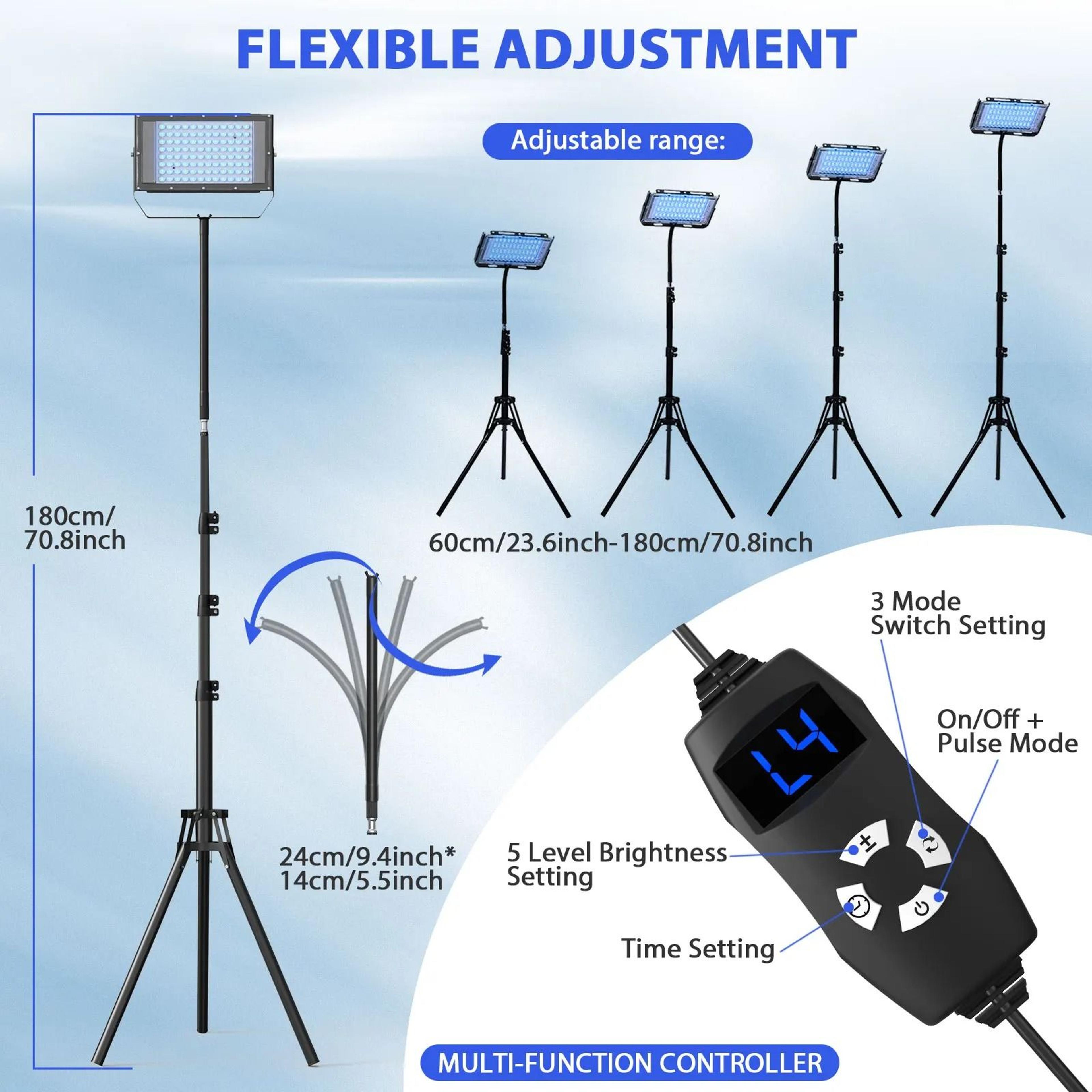Ultraviolet Tanning Lamp With Adjustable Tripod  50W Blue Light Body Solarium Lamp For Skin Care An