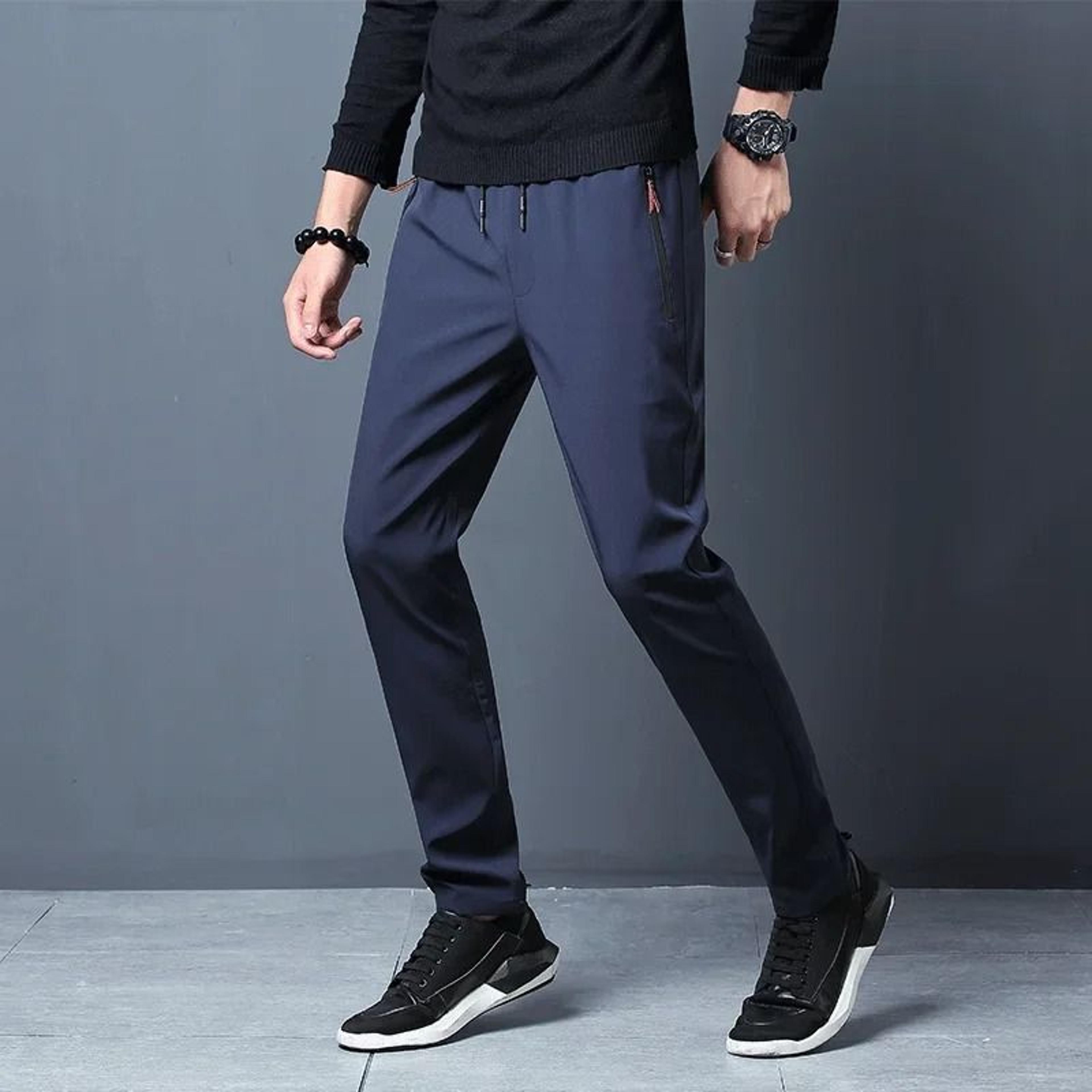 Mens Casual Elastic Waist Slim Fit Jogger Pants Classic Straight Trousers Plus Size 1