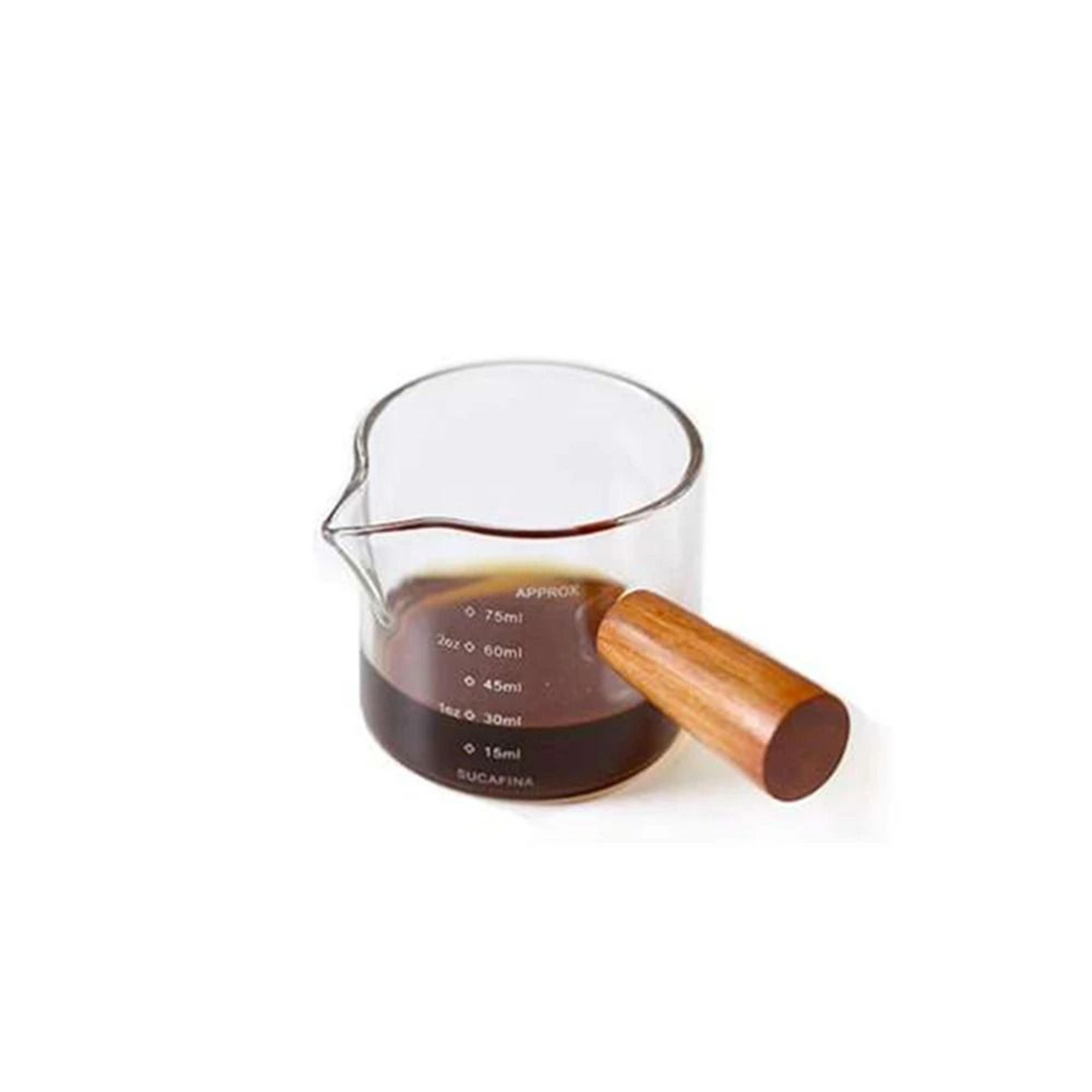 Glass Measuring Cup With Wooden Handle  75ml Espresso Shot Cup And Milk Measuring Mug For Coffee An 8