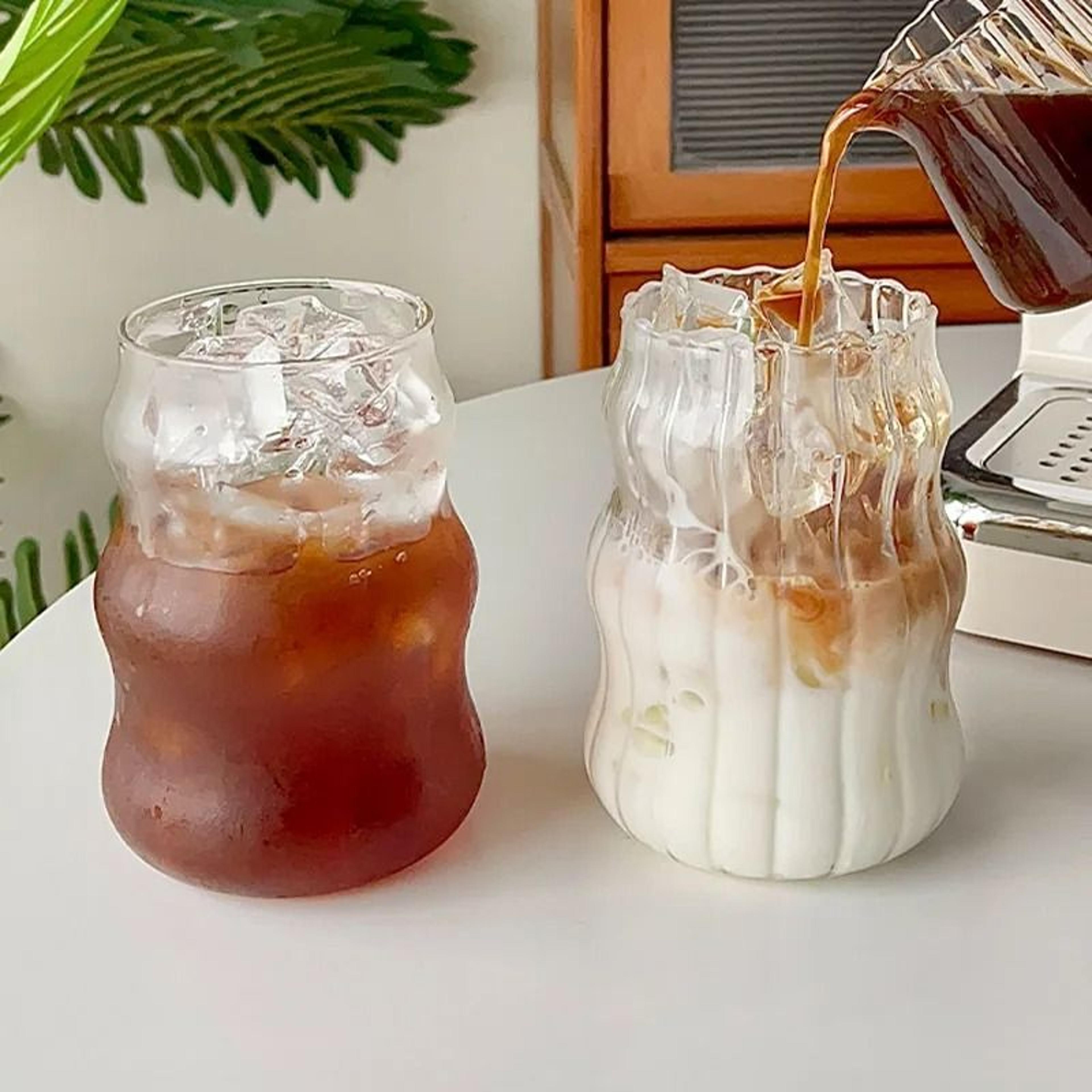 striped glass tumbler – 530ml heat-resistant drinking cup for coffee, tea, juice, and milk