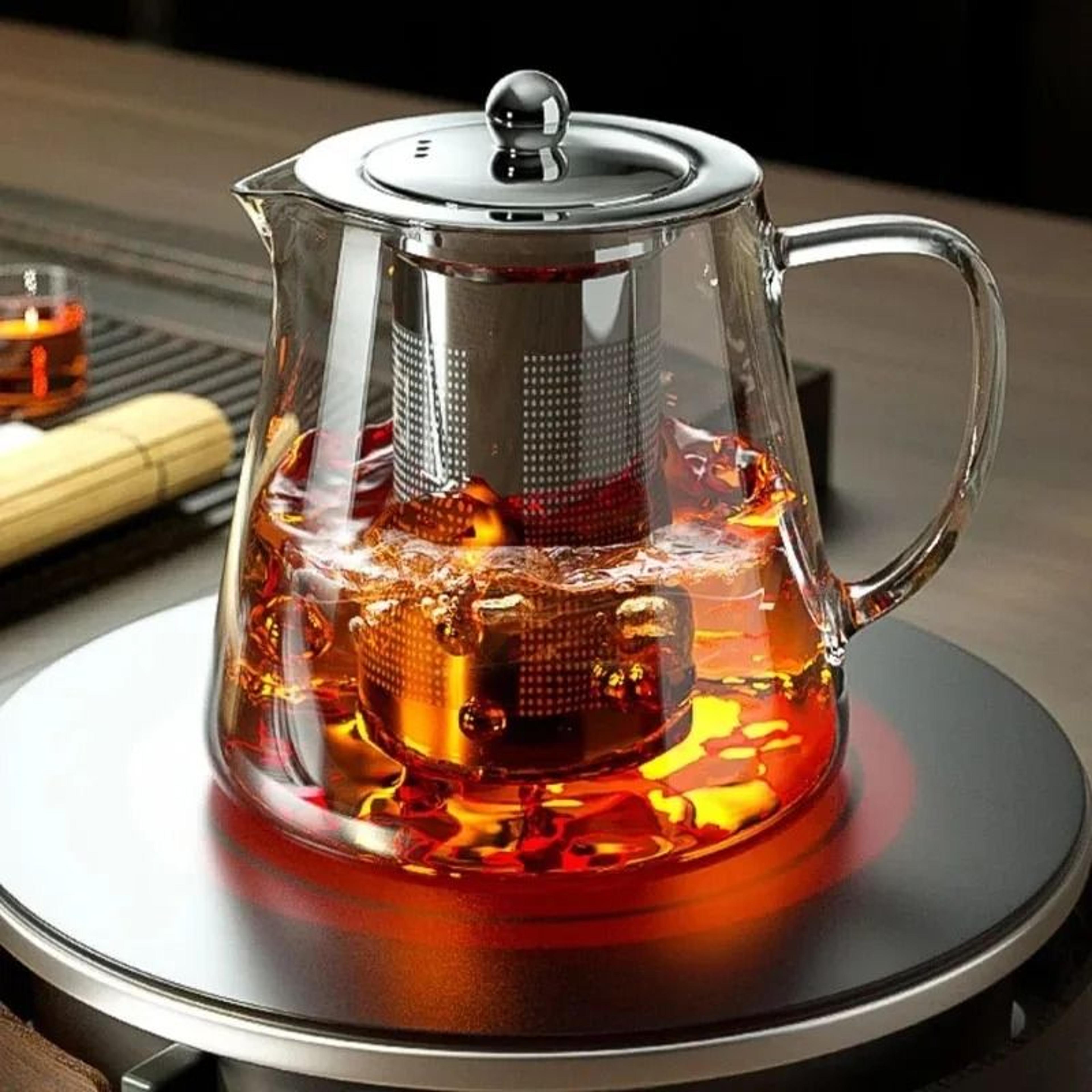 Glass Teapot With Stainless Steel Infuser  HeatResistant Borosilicate Tea Kettle For Loose Leaf And 1