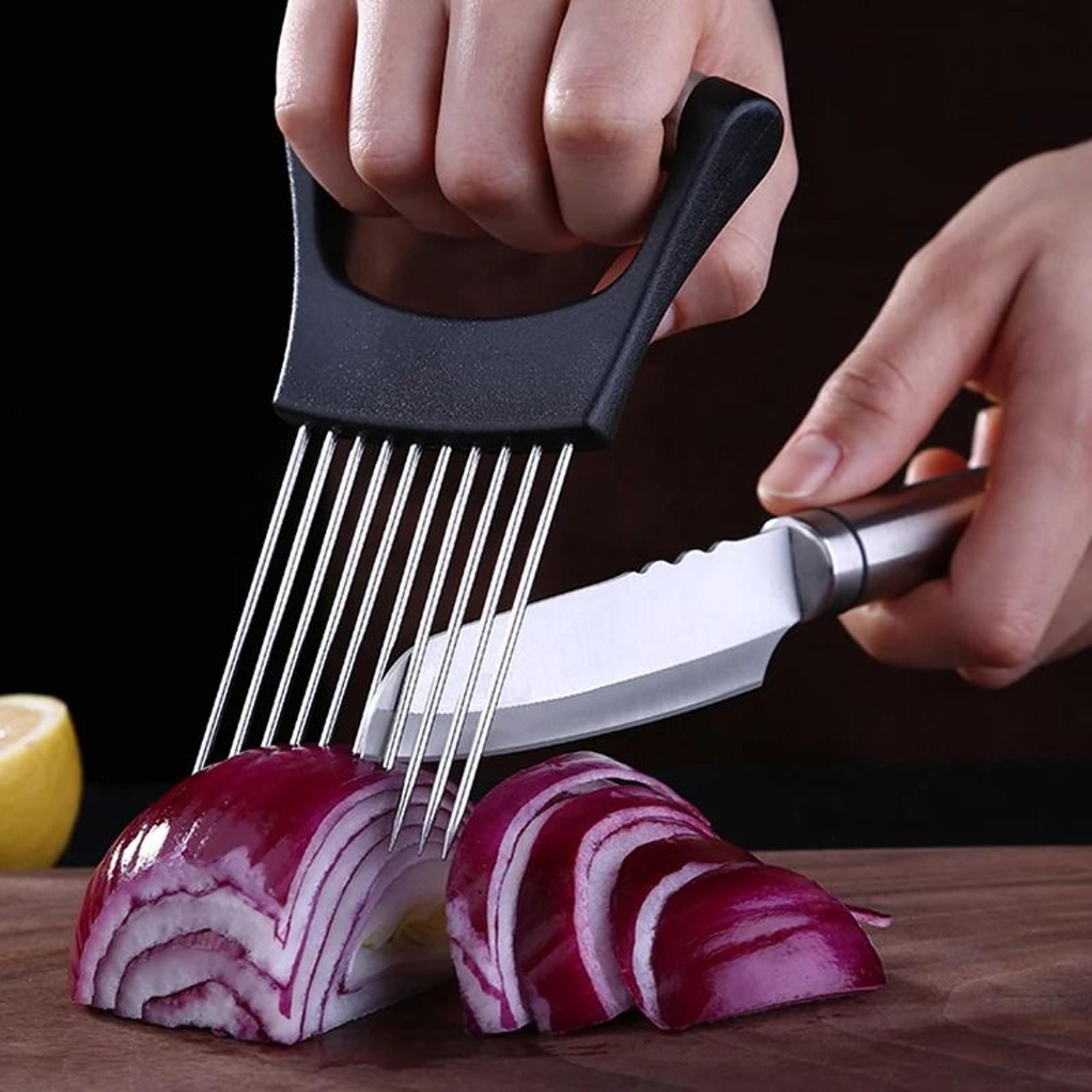 Stainless Steel Onion Slicer Holder  Vegetable Cutting Fork And Food Slicing Guide For Safe Even Ki 2