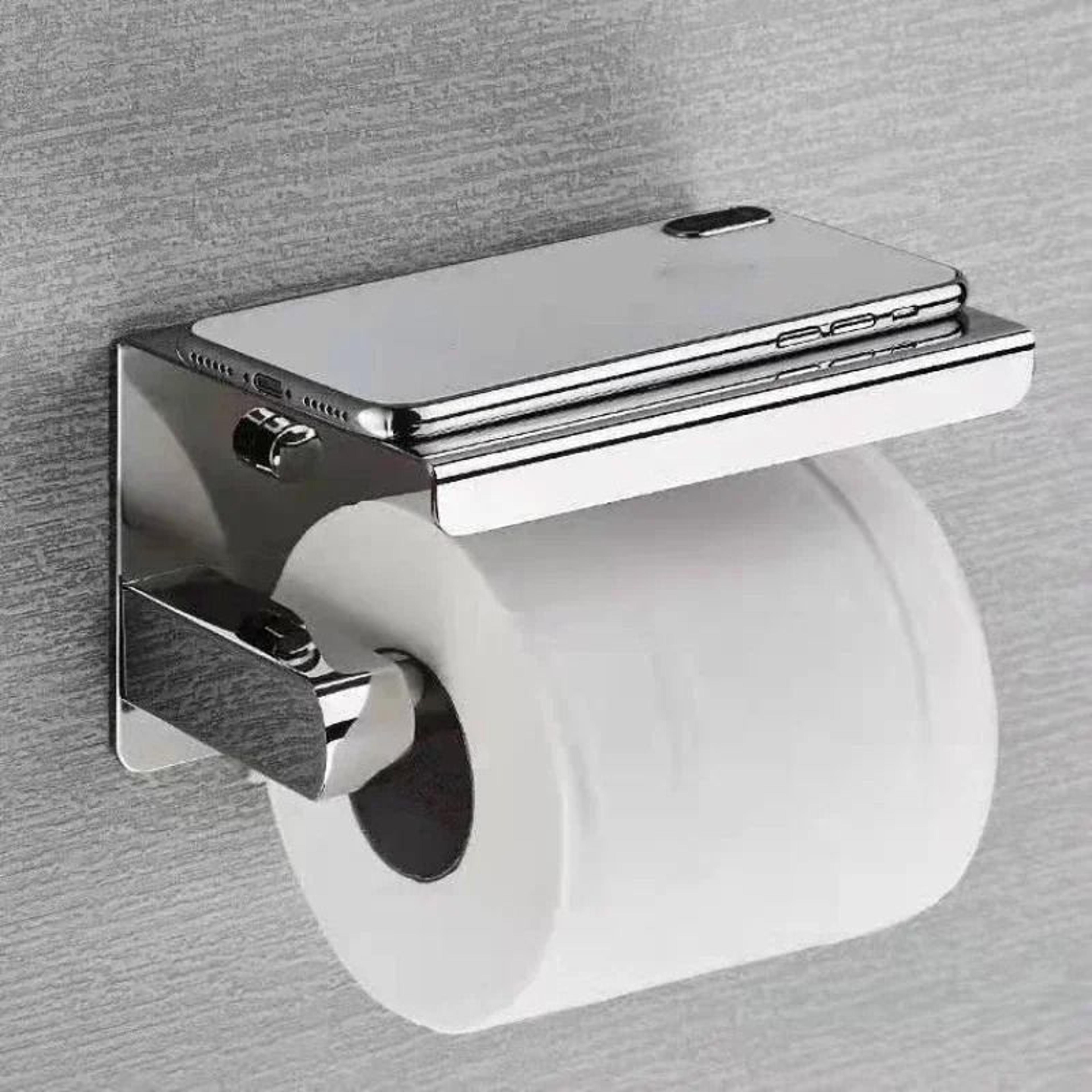 304 Stainless Steel Toilet Paper Holder With Shelf And Phone Stand  Modern WallMounted Bathroom Rol 7