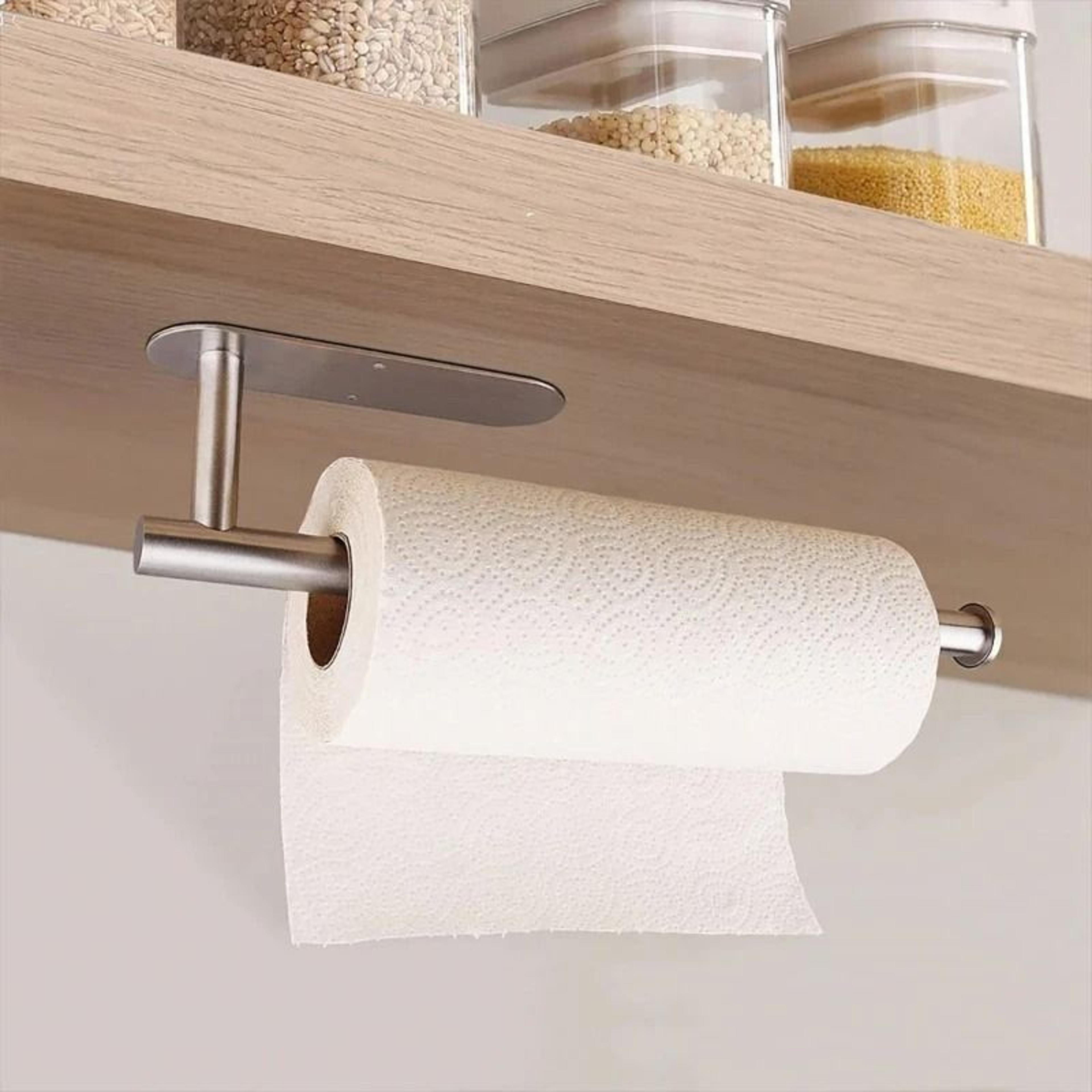 Stainless Steel No Punch WallMounted Tissue Holder Toilet Kitchen Roll Dispenser 3
