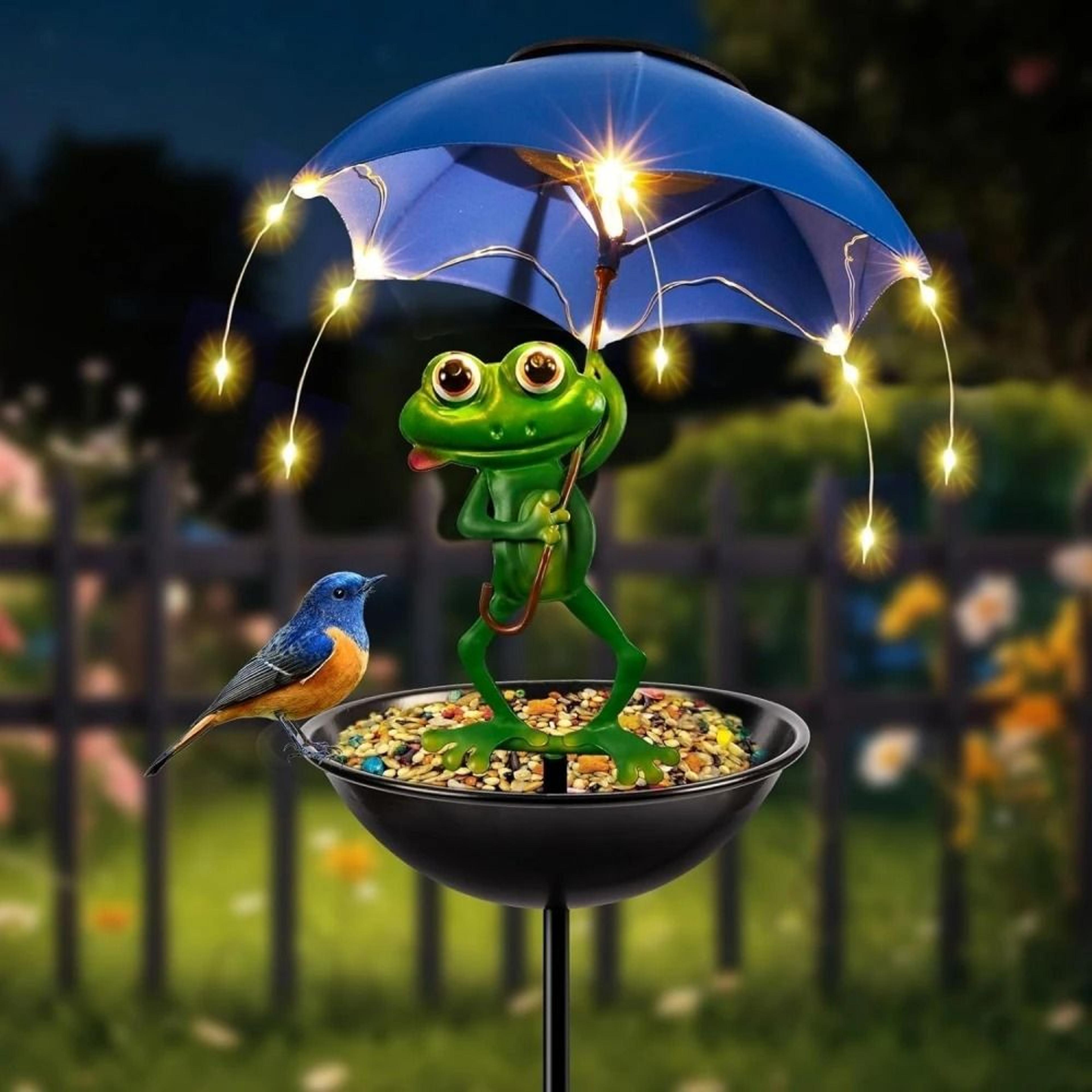 Solar Frog Bird Feeder Light  Metal Garden Stake Outdoor Decor 6