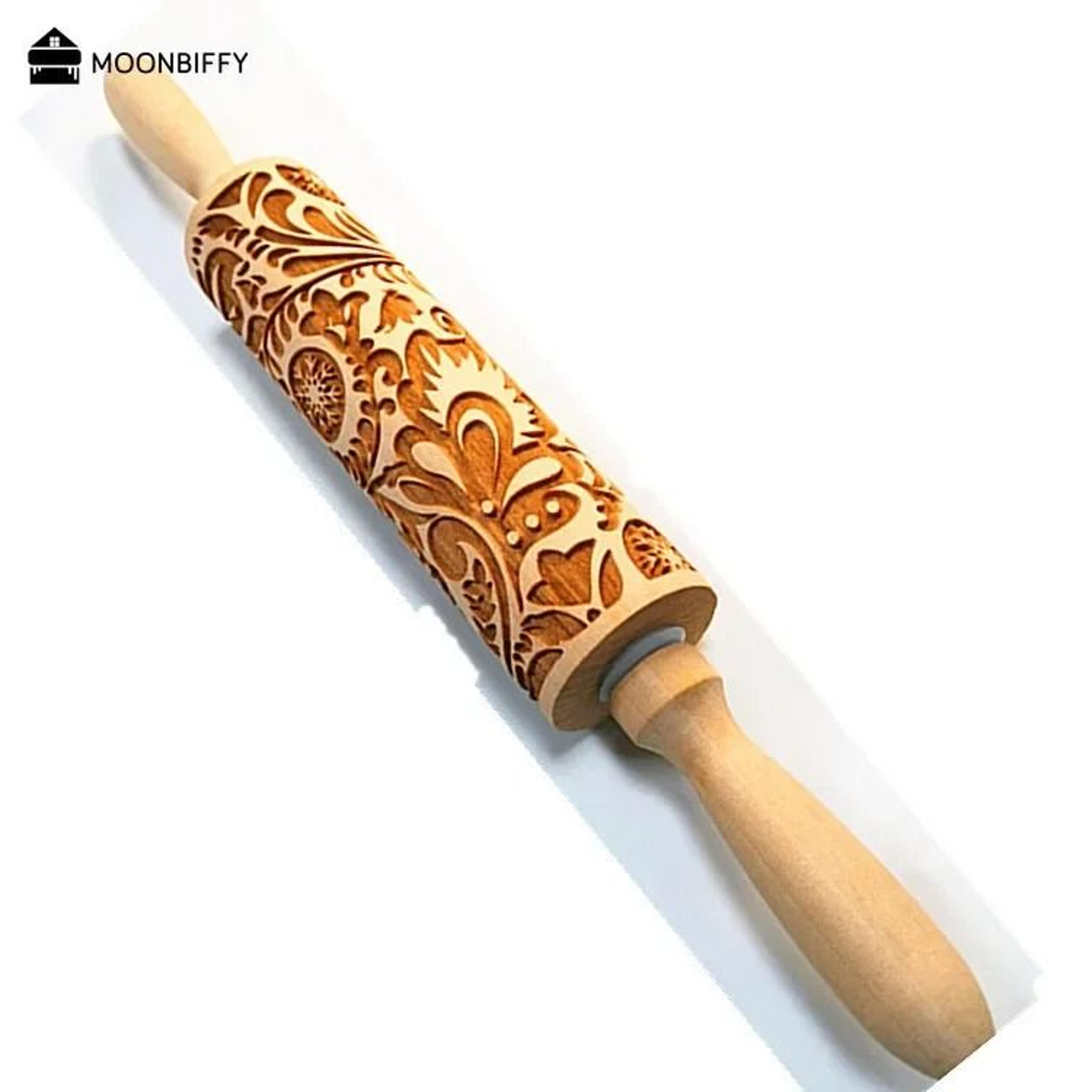 Christmas Embossed Wooden Rolling Pin 1378 Inch Beech Wood Cookie Roller With Snowflake And Elk Pat 11