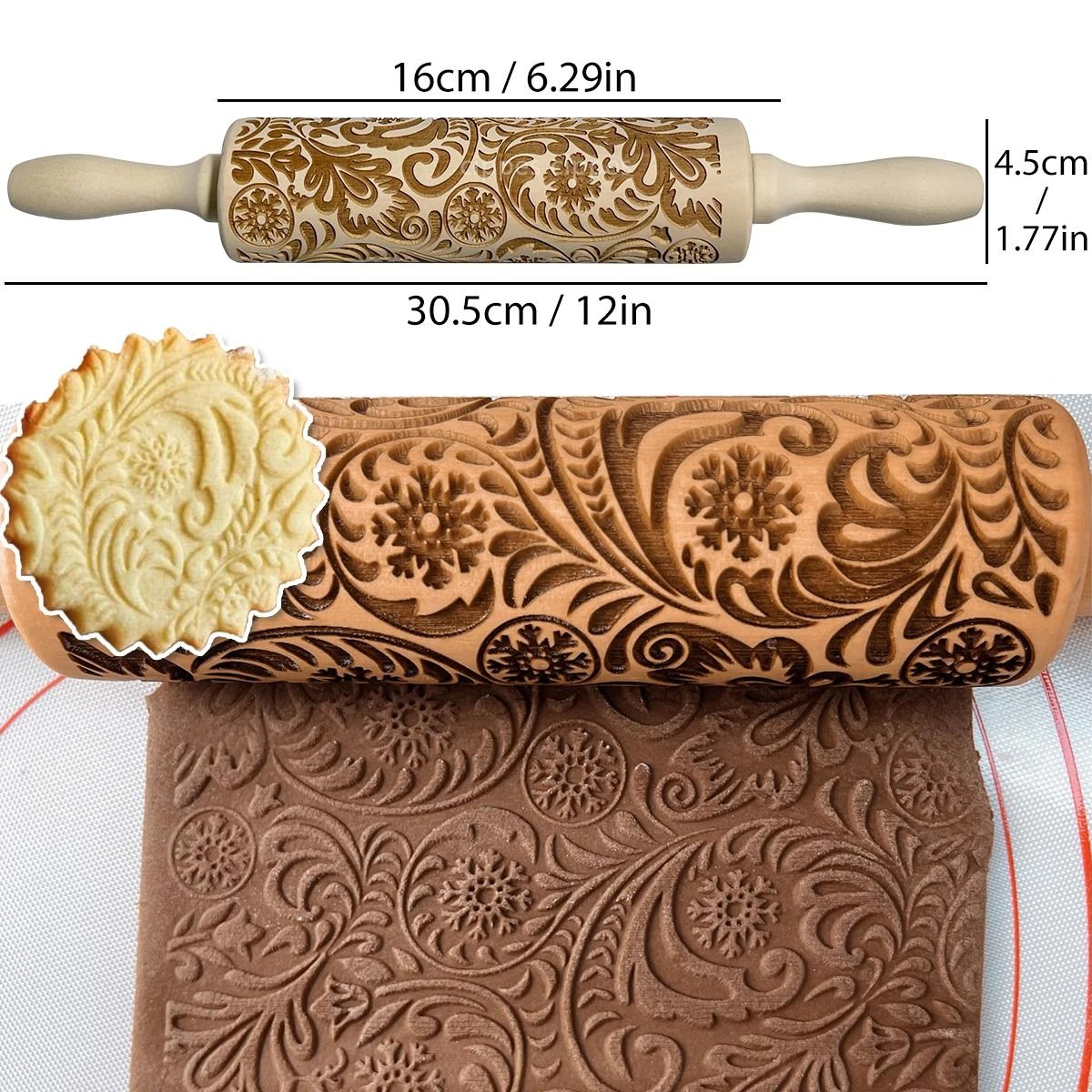 Christmas Wooden Rolling Pin With Reindeer Pattern Embossed Cookie Roller 7