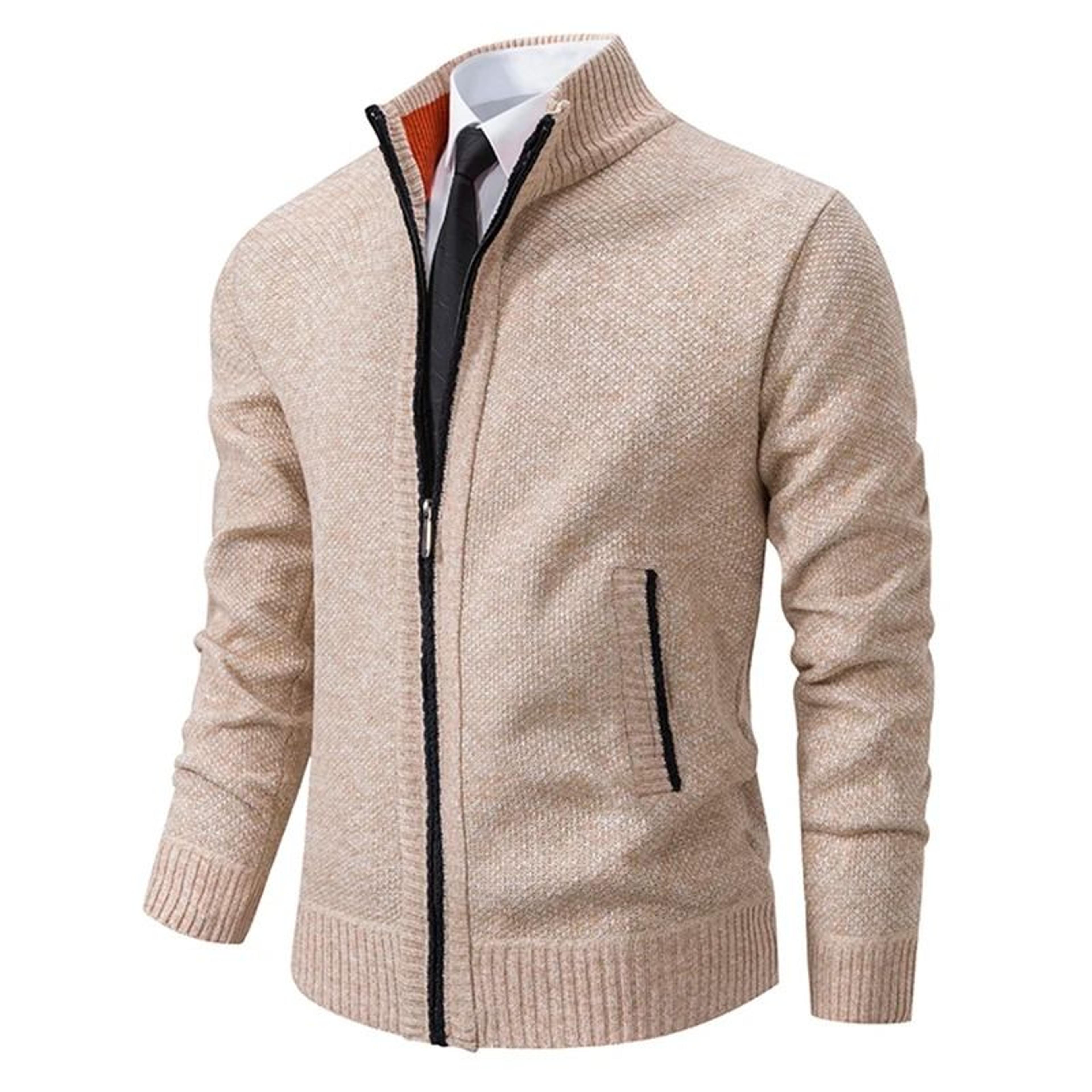 Men Fleece Lined Sports Jacket Warm Zipper Stand Collar Cardigan 2