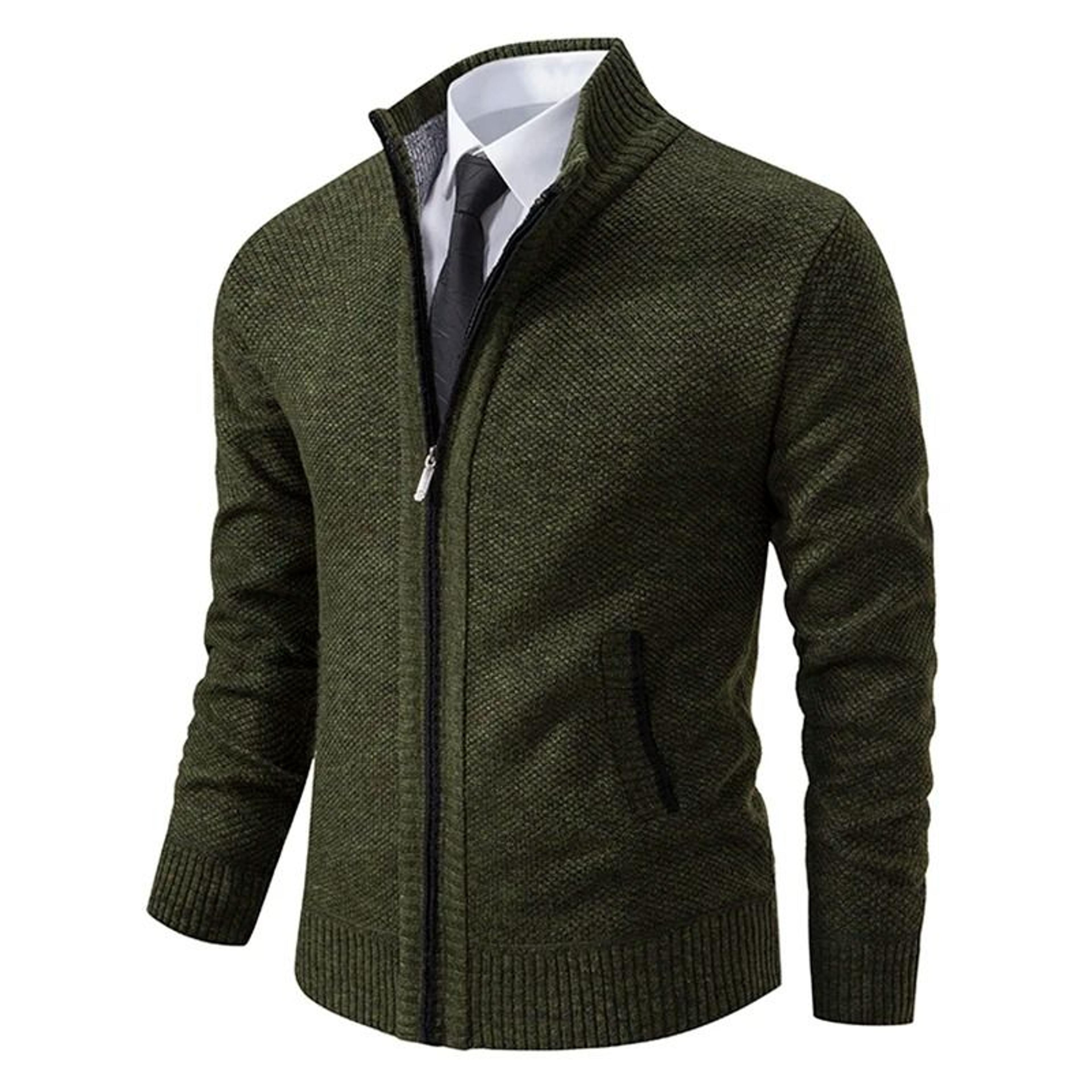 Men Fleece Lined Sports Jacket Warm Zipper Stand Collar Cardigan 7