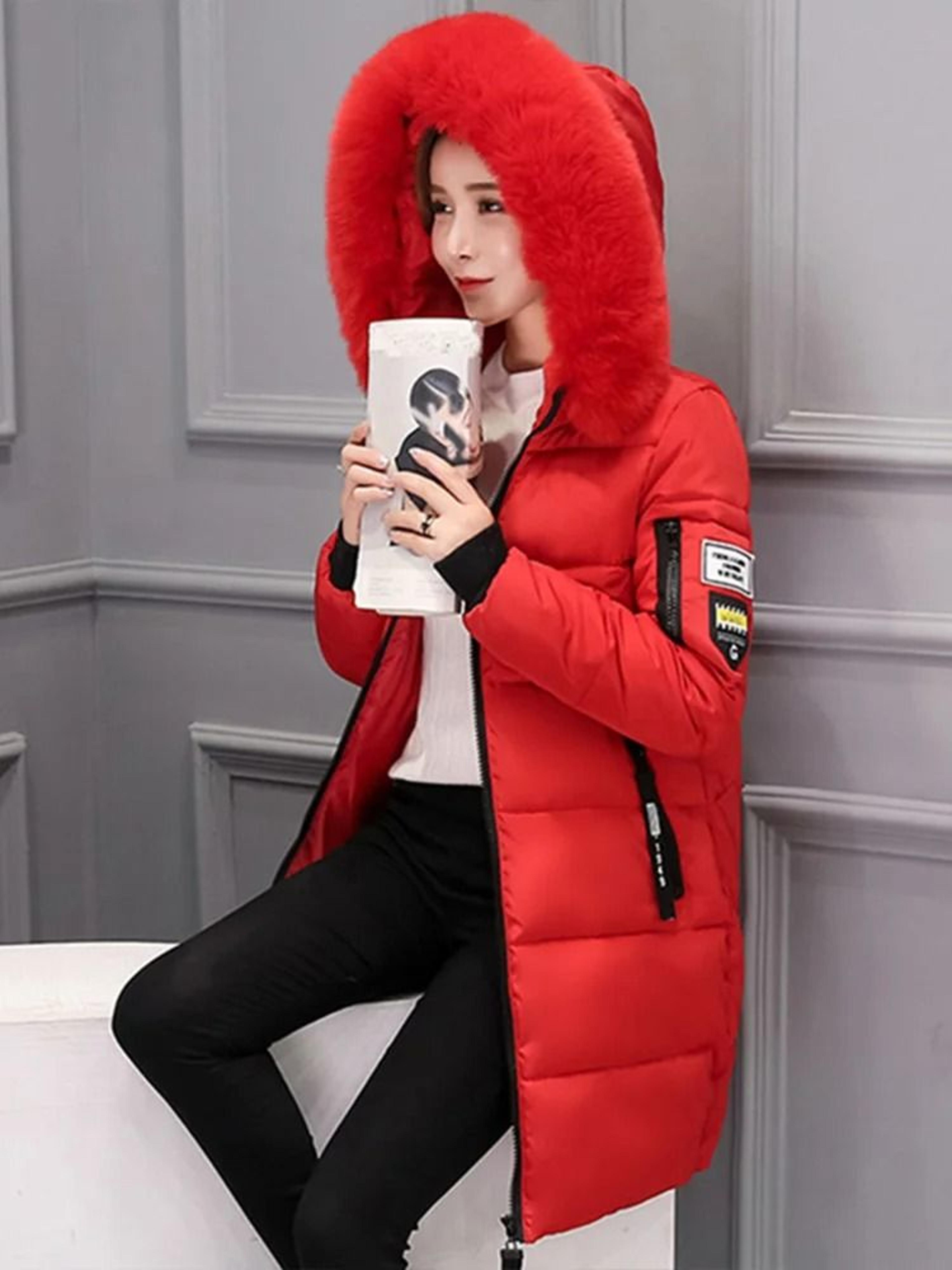 Womens Winter Fur Collar Hooded Parka Jacket 6