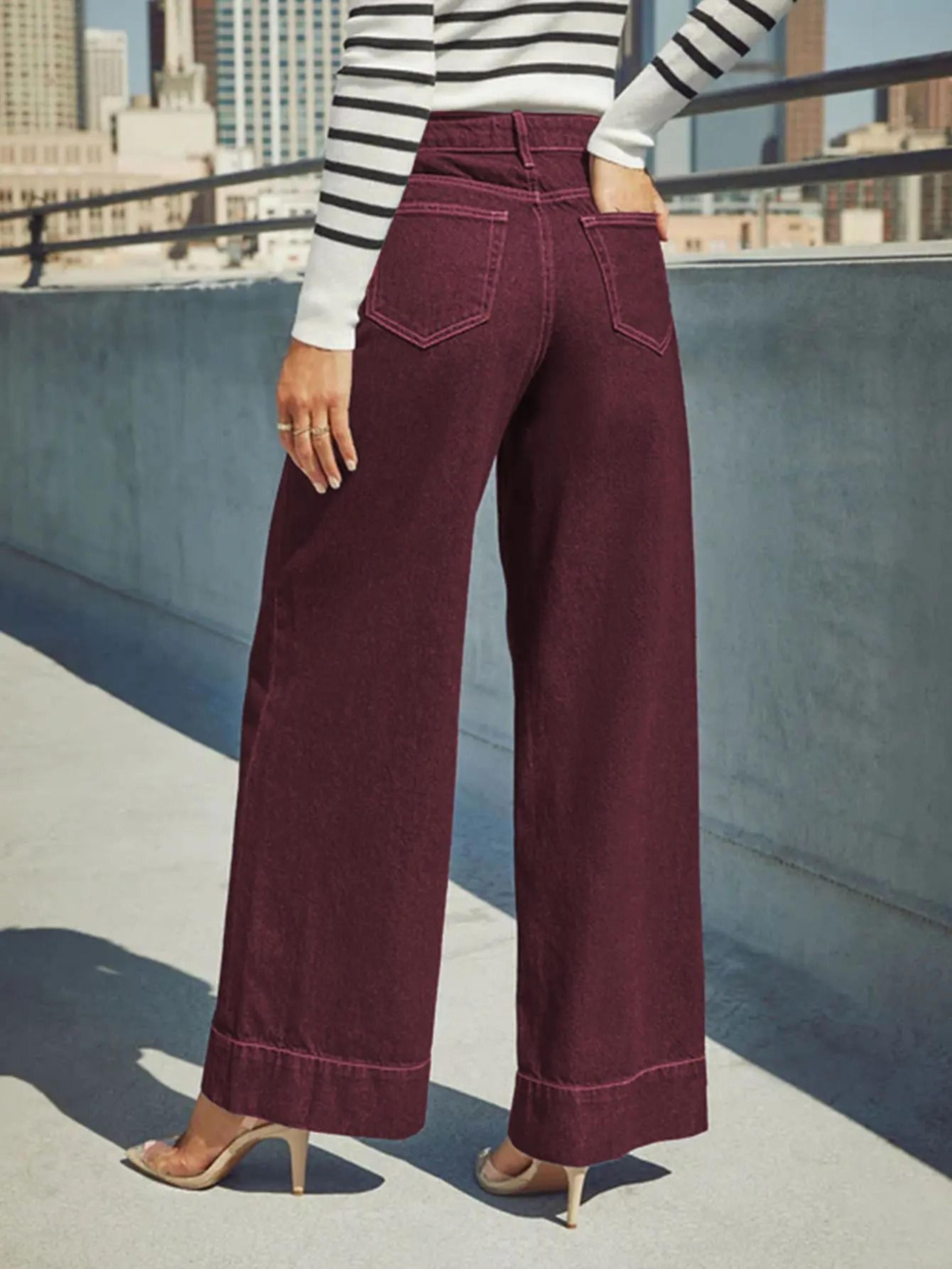 Womens Burgundy High Waist Stretch WideLeg Jeans 6
