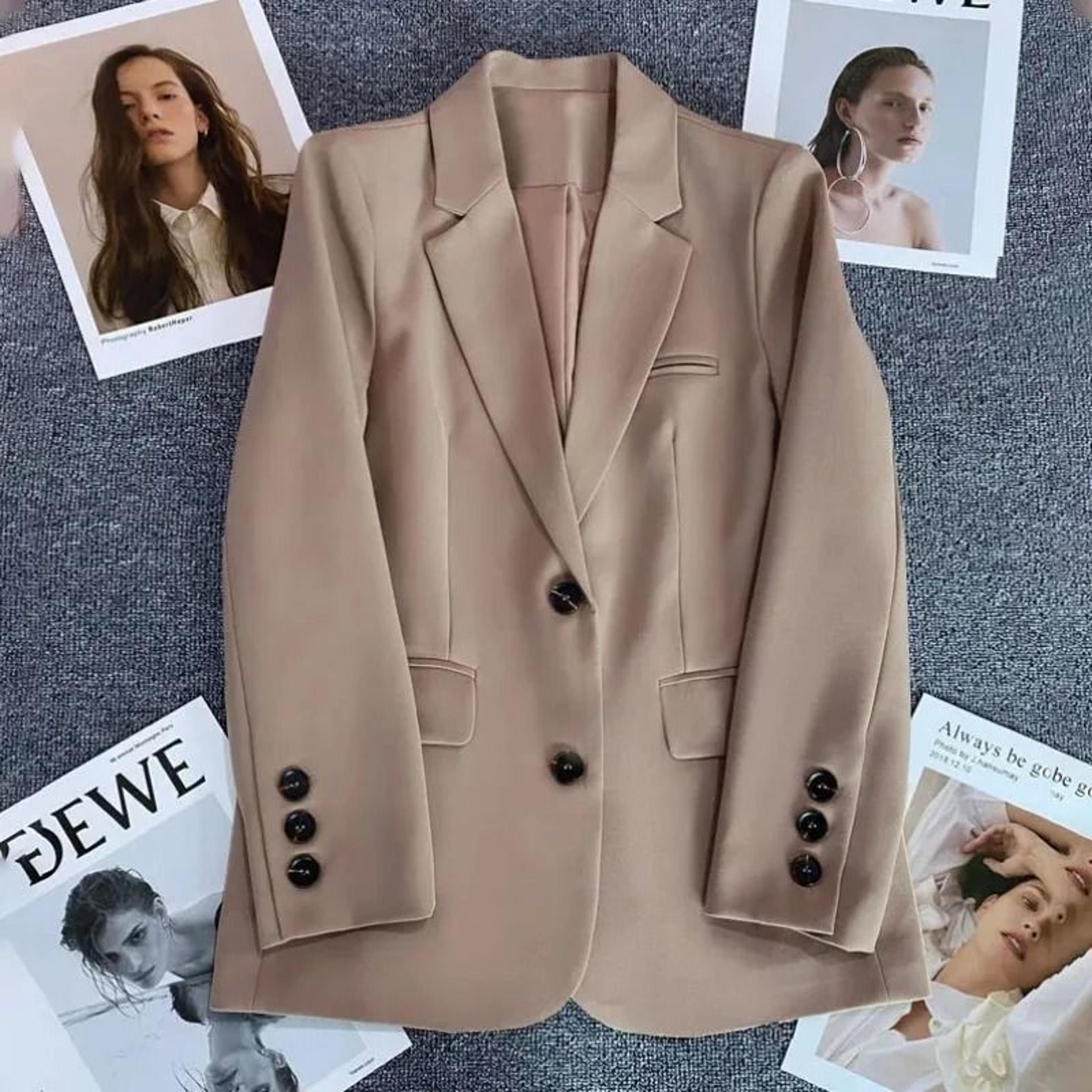 Elegant Office Blazer For Women Long Sleeve Single Button Suit Jacket 5