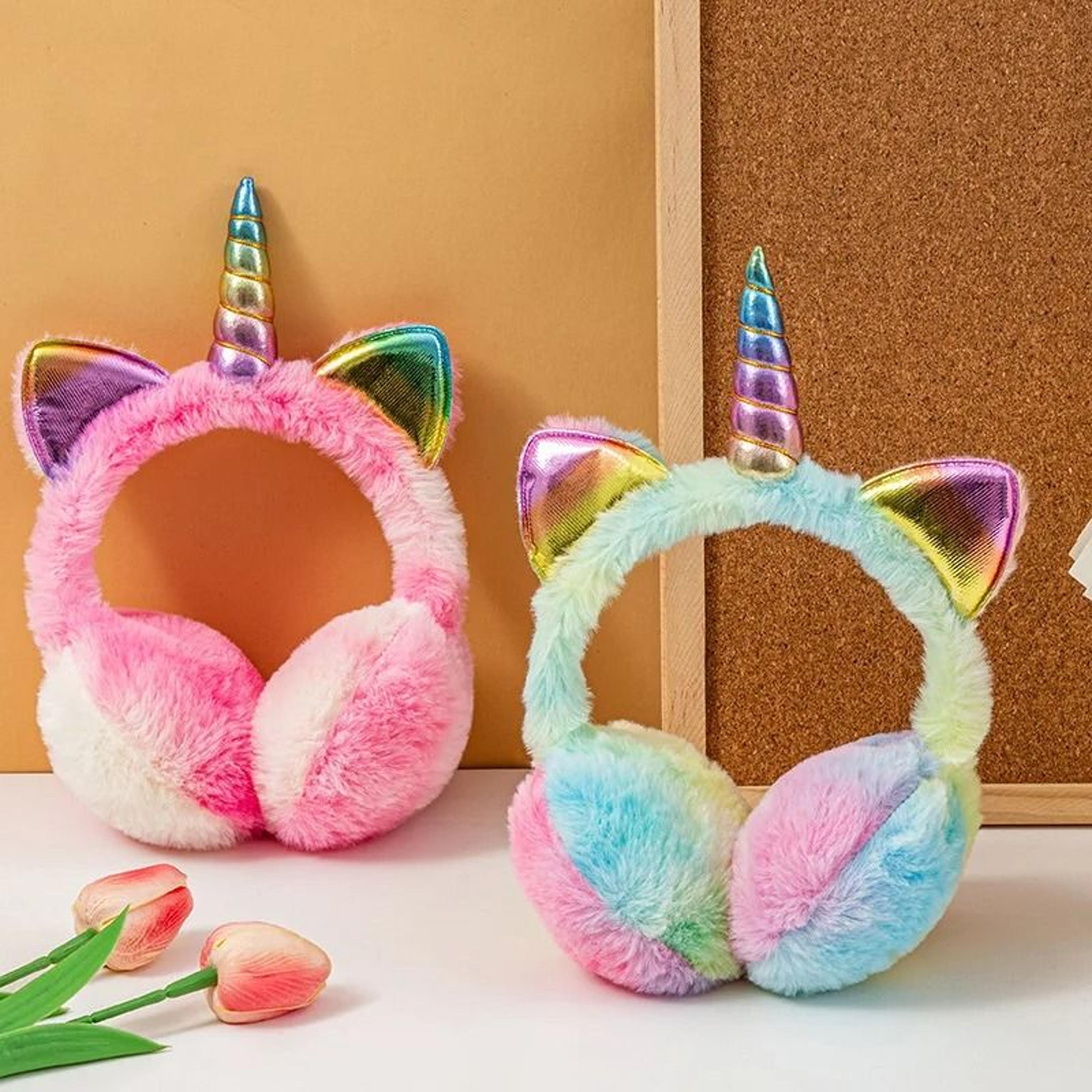 Colorful Unicorn Plush Earflap Earmuffs For Kids And Women 1