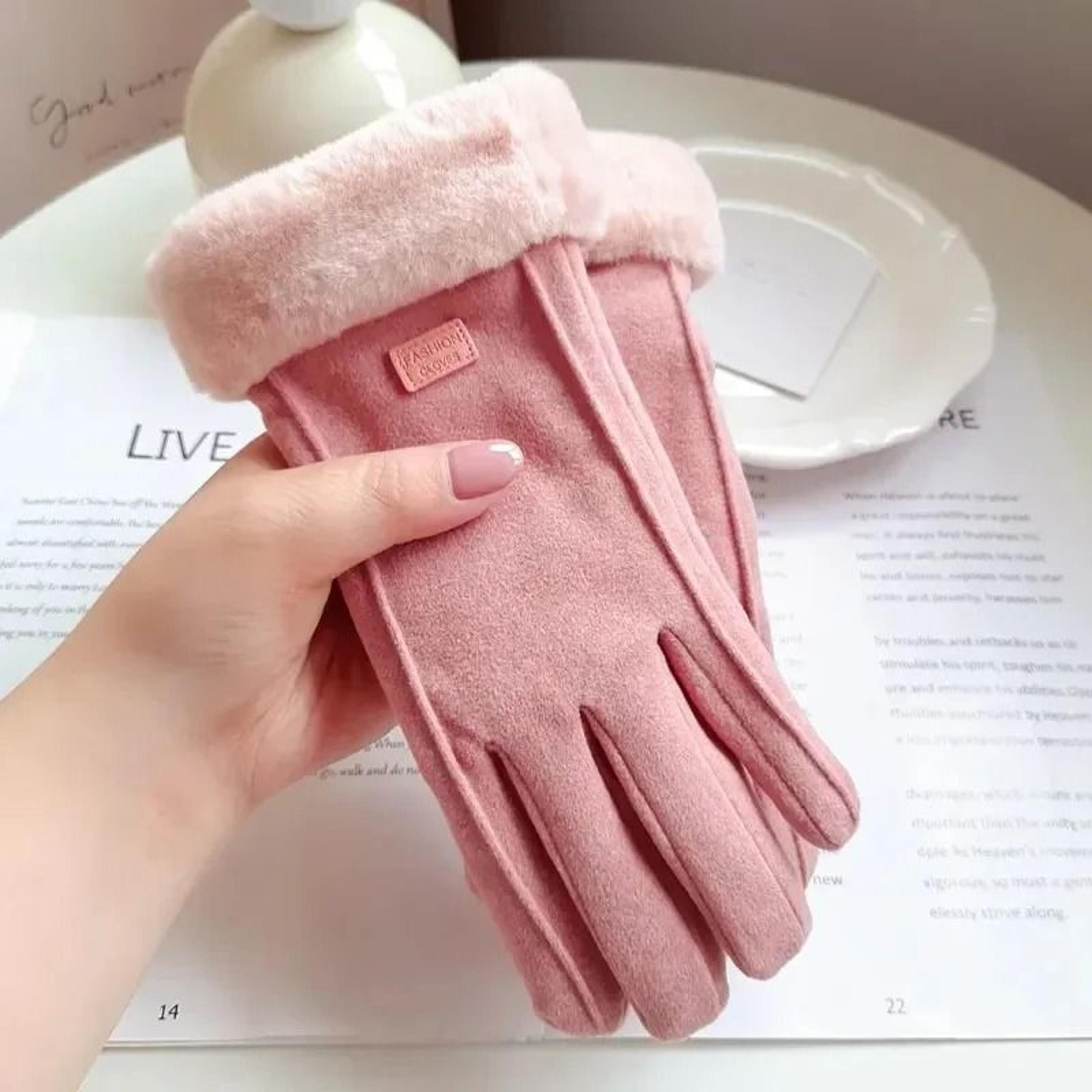 Women Winter Thick Plush Suede Gloves With Touchscreen Function And Warm Lining 3