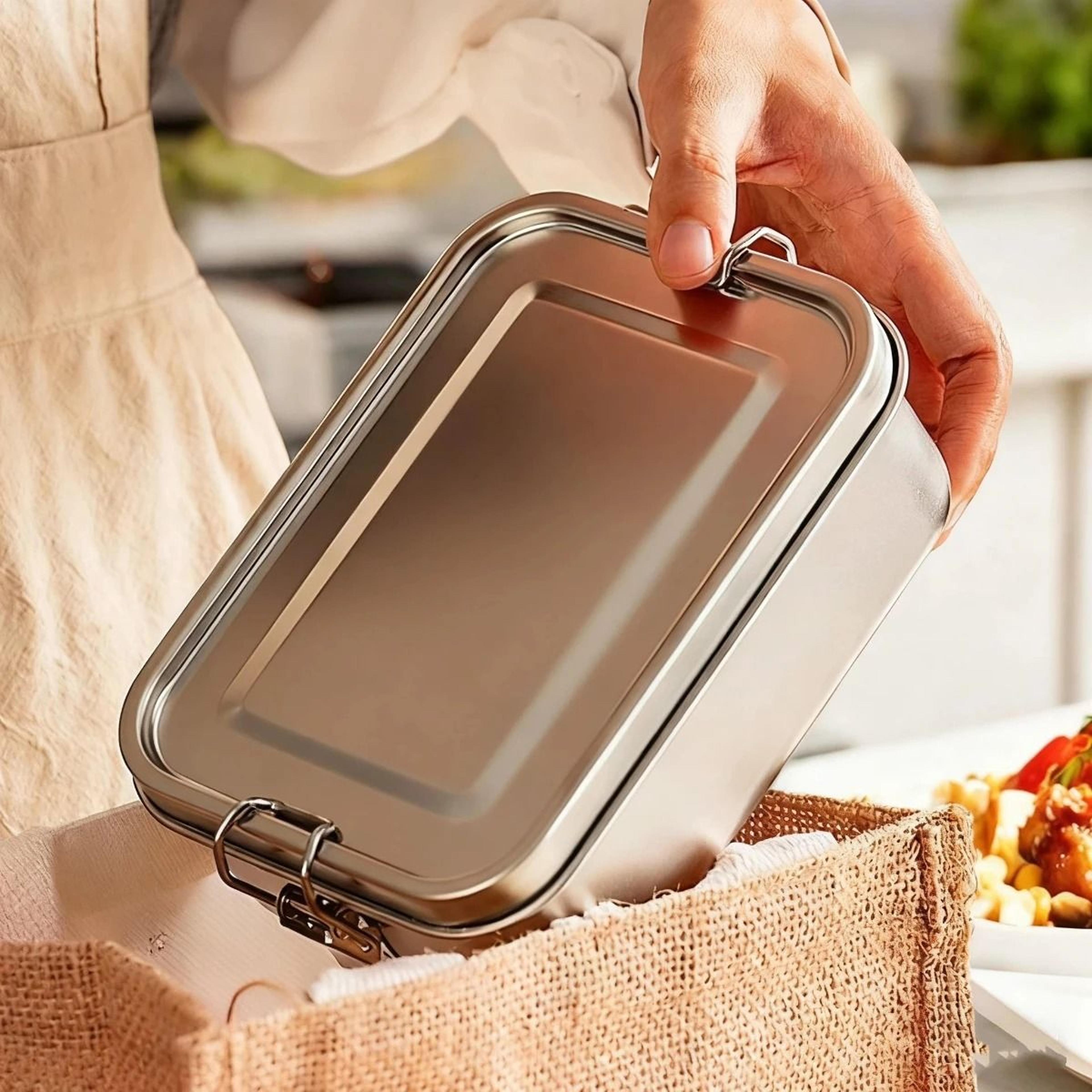 304 Stainless Steel Bento Box Portable Metal Lunch Box For Kids And Adults With Lockable Clips 5