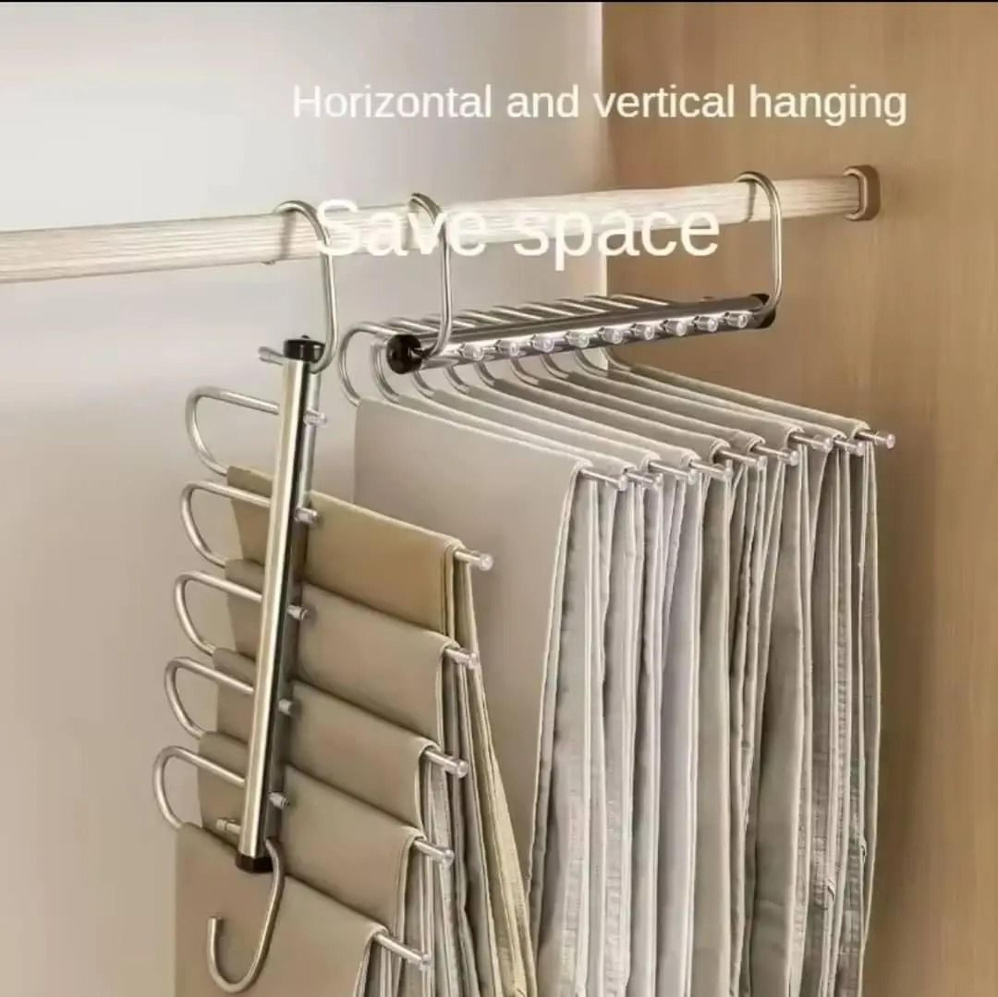 Folding Multi Layer Stainless Steel Pants Hanger Space Saving Clothes Organizer For Wardrobe 2