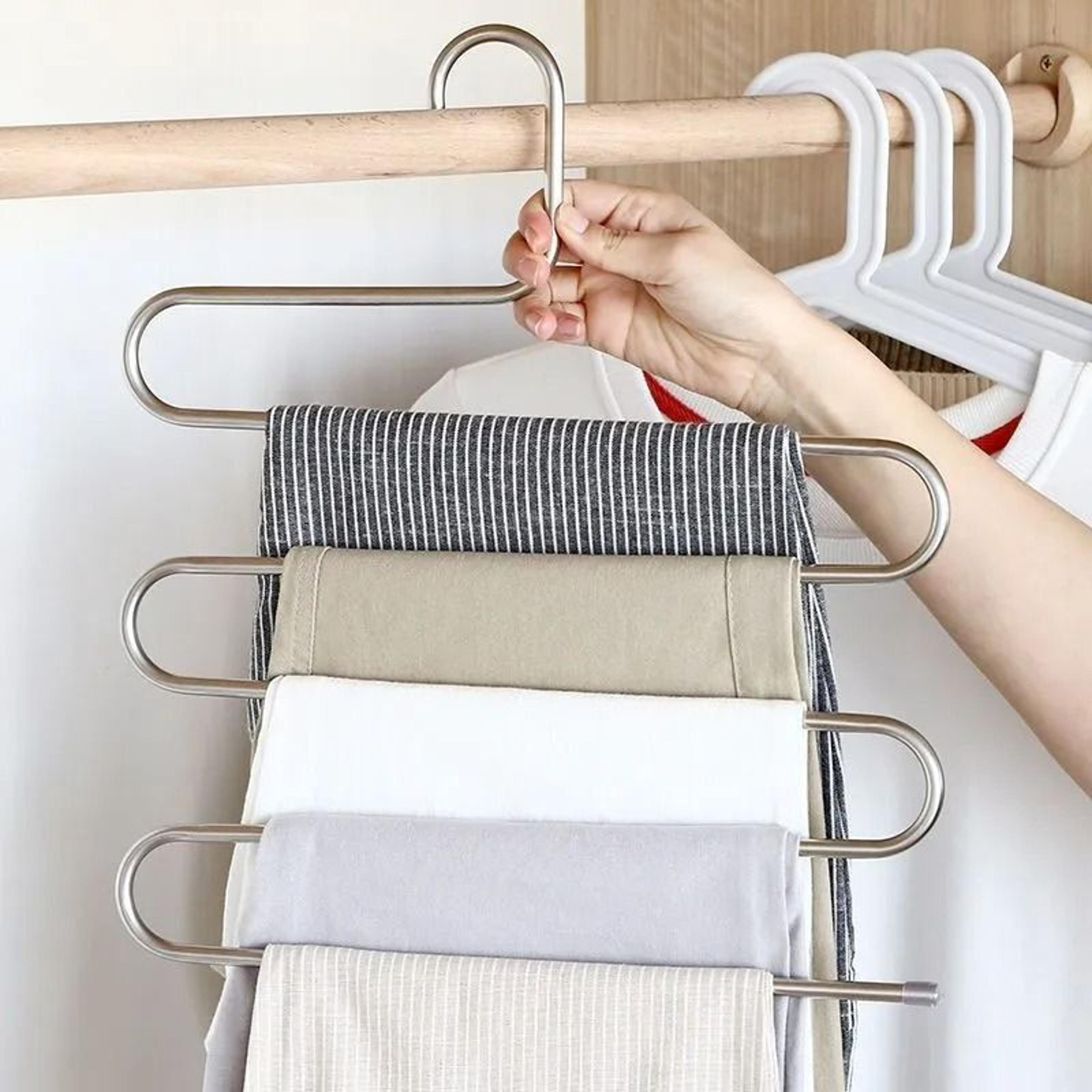 Stainless Steel SShaped MultiLayer Pants Rack SpaceSaving Wardrobe Organizer 0