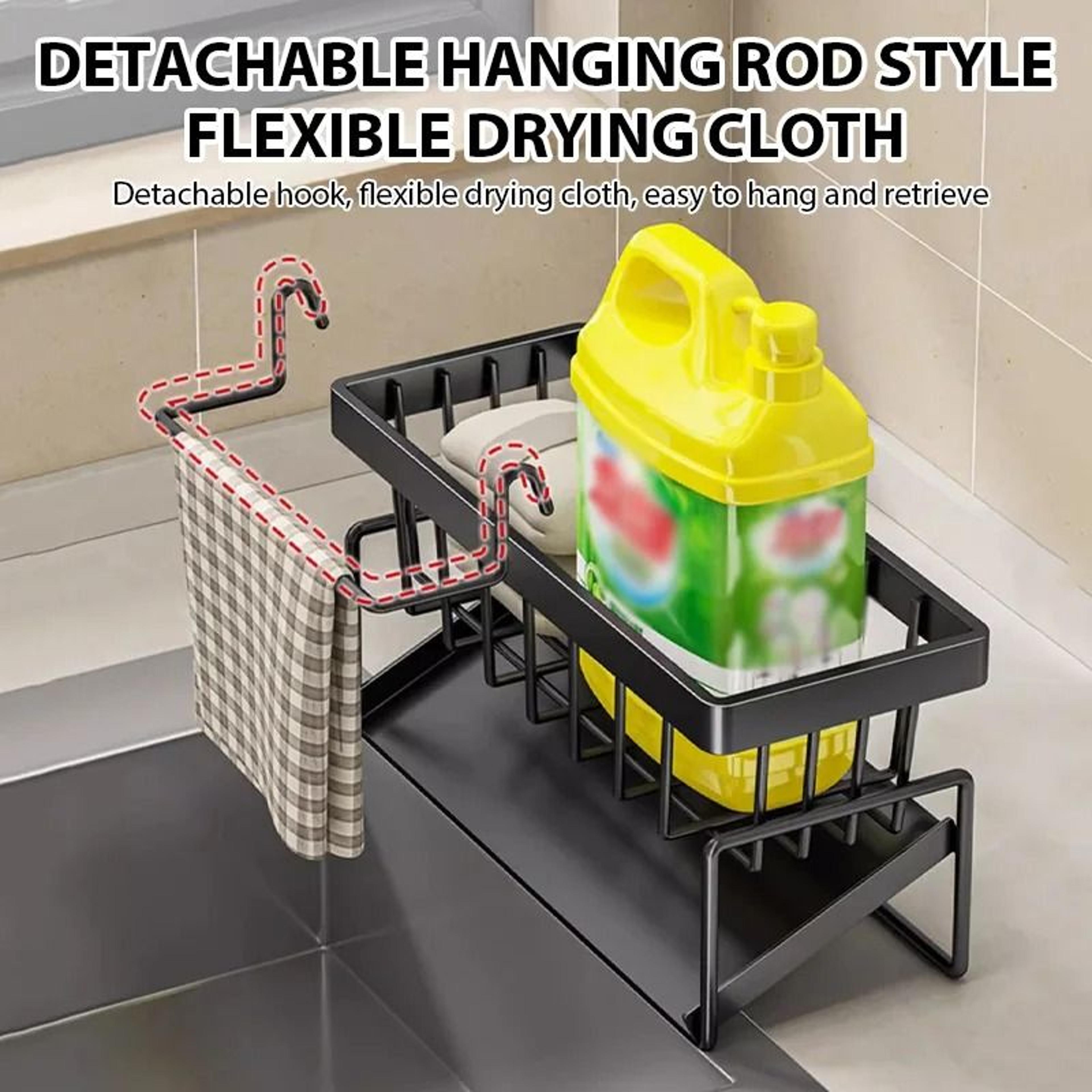 Kitchen Sink Drain Rack Organizer With Sponge Holder And Countertop Storage Basket 3