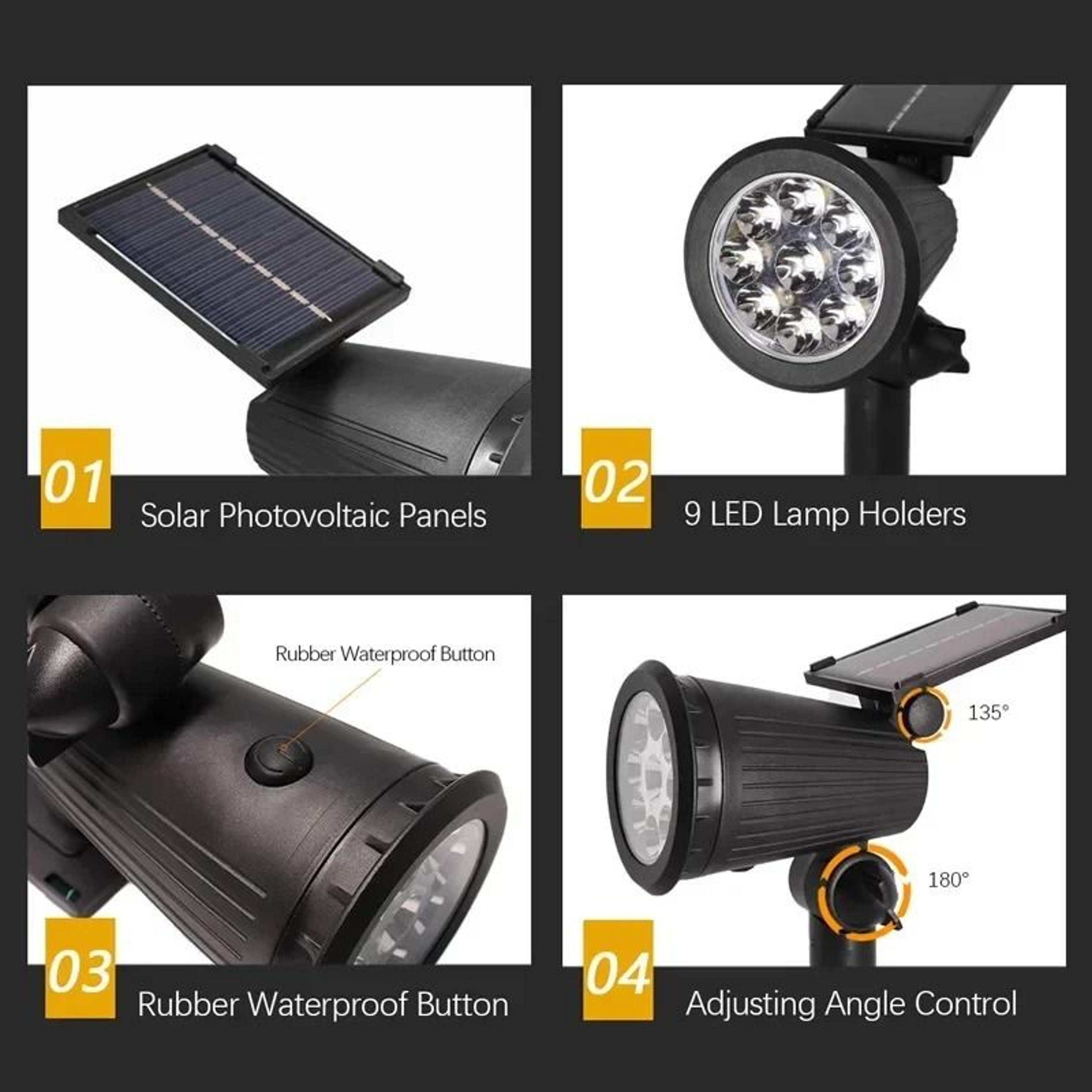 Solar Garden Spotlight Outdoor Waterproof Adjustable Light 3